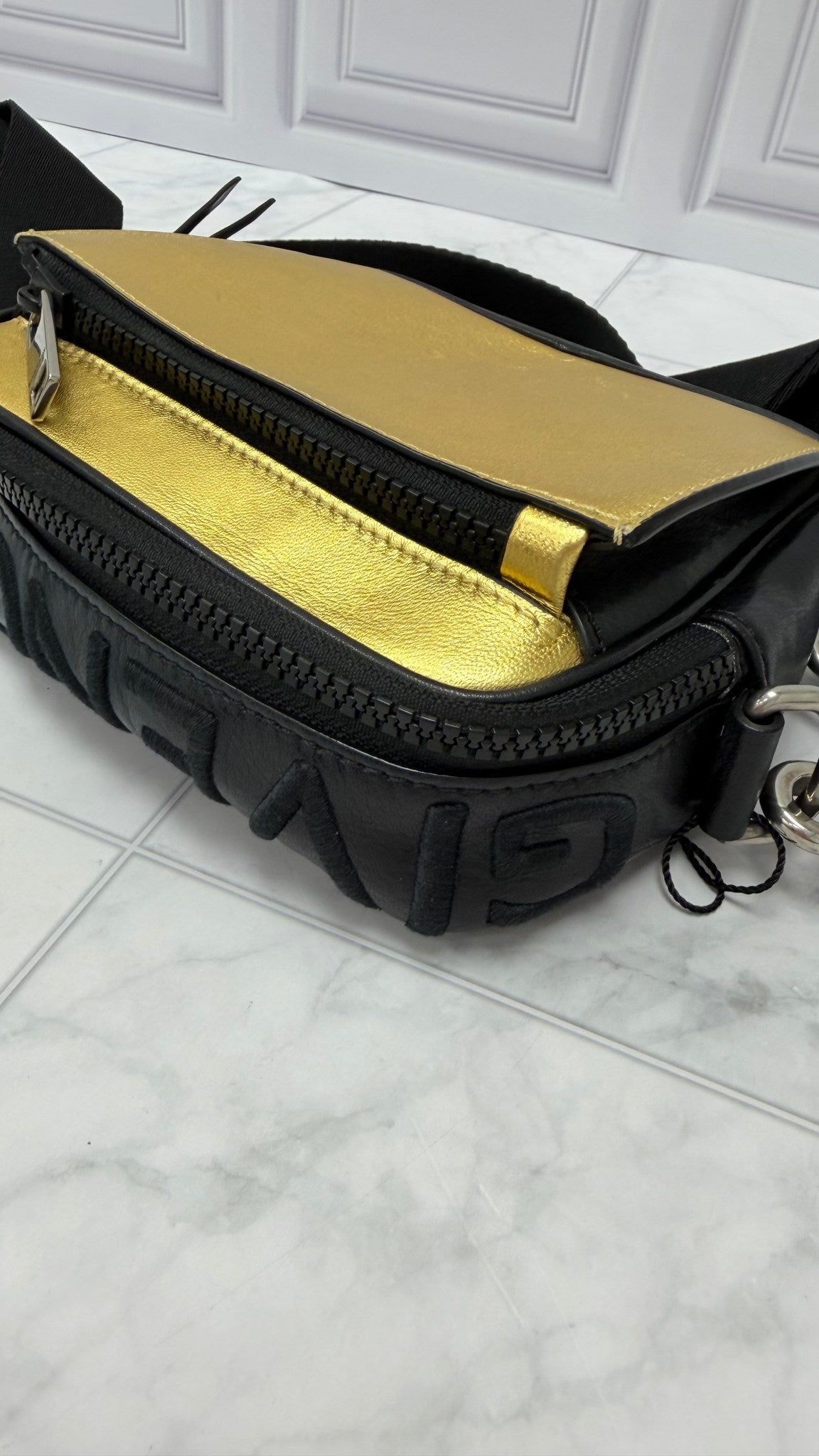 Givenchy Black & Gold Leather Logo Crossbody