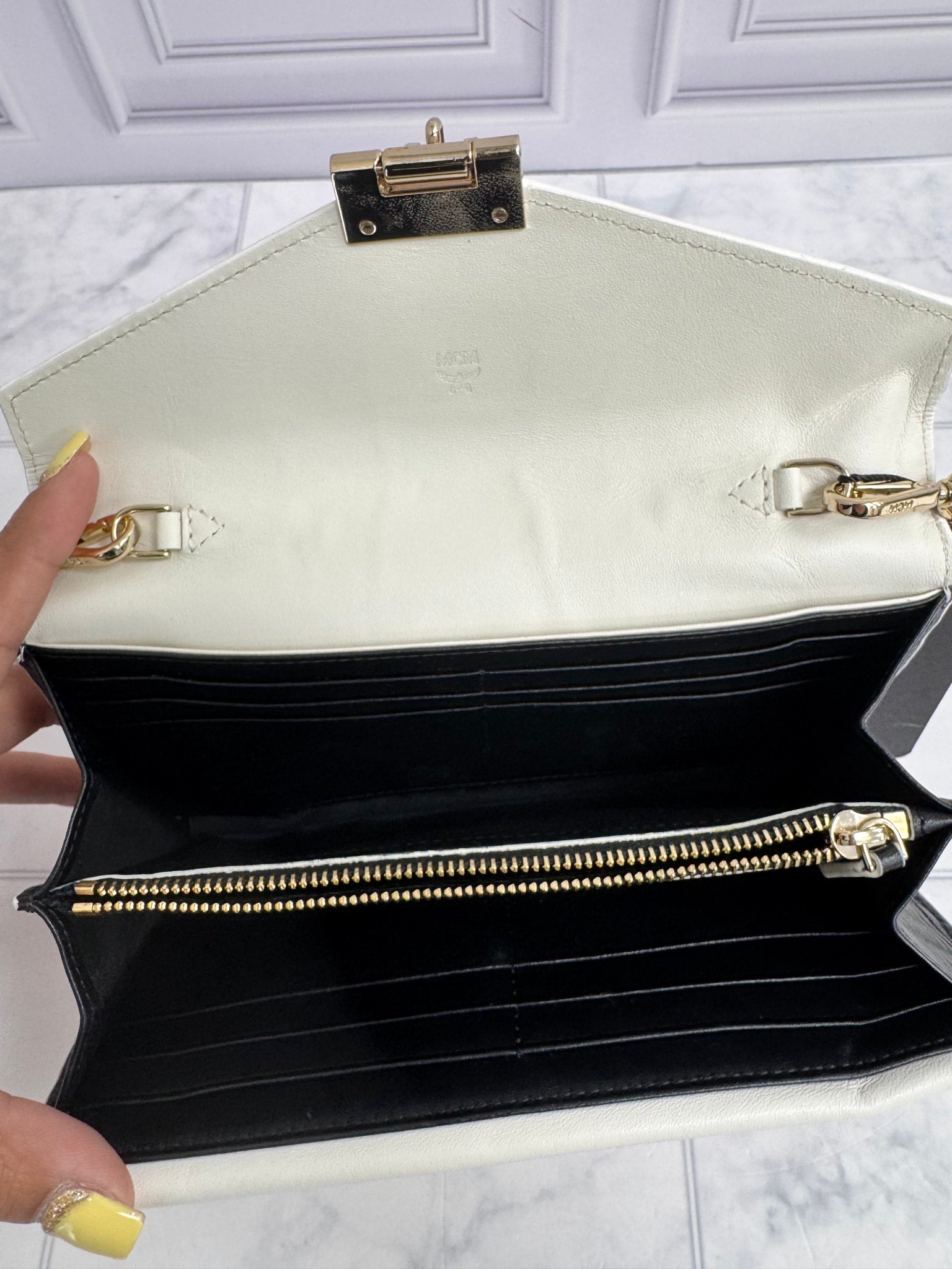 MCM Tricolor Grained Leather Wallet On A Chain