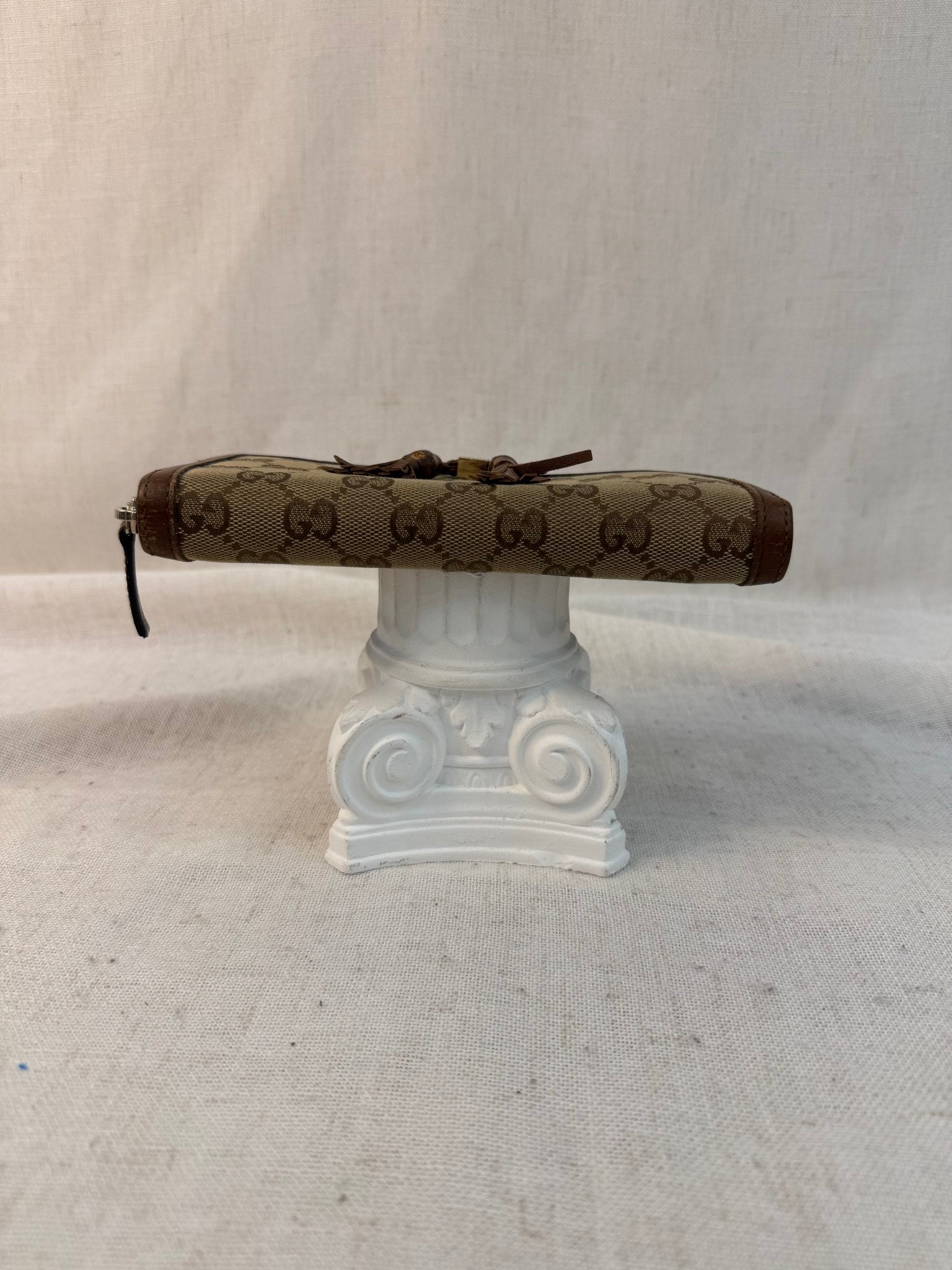 Gucci Brown Canvas Bamboo Tassel Zippy Wallet