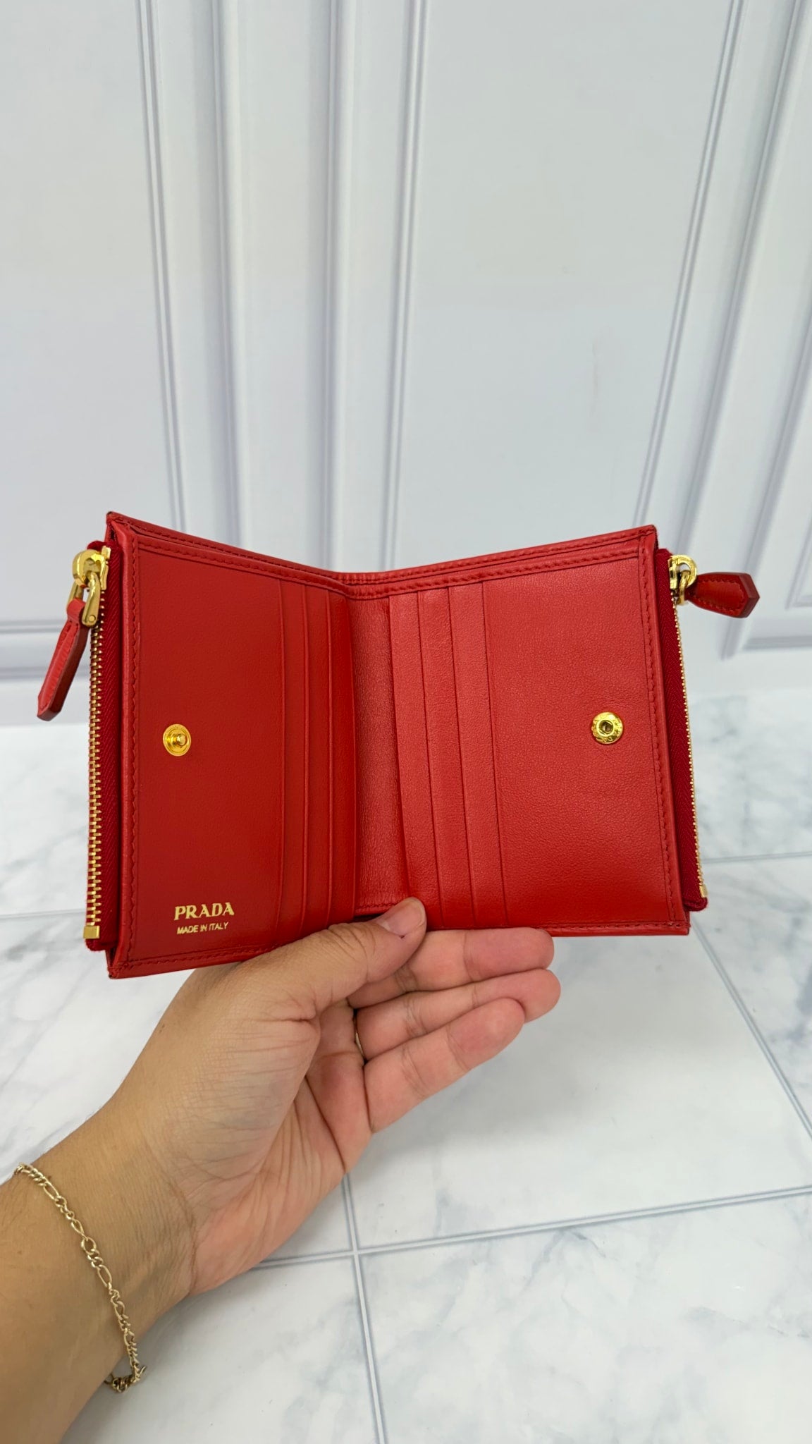 BRAND NEW - Prada Red Leather Compact Wallet 