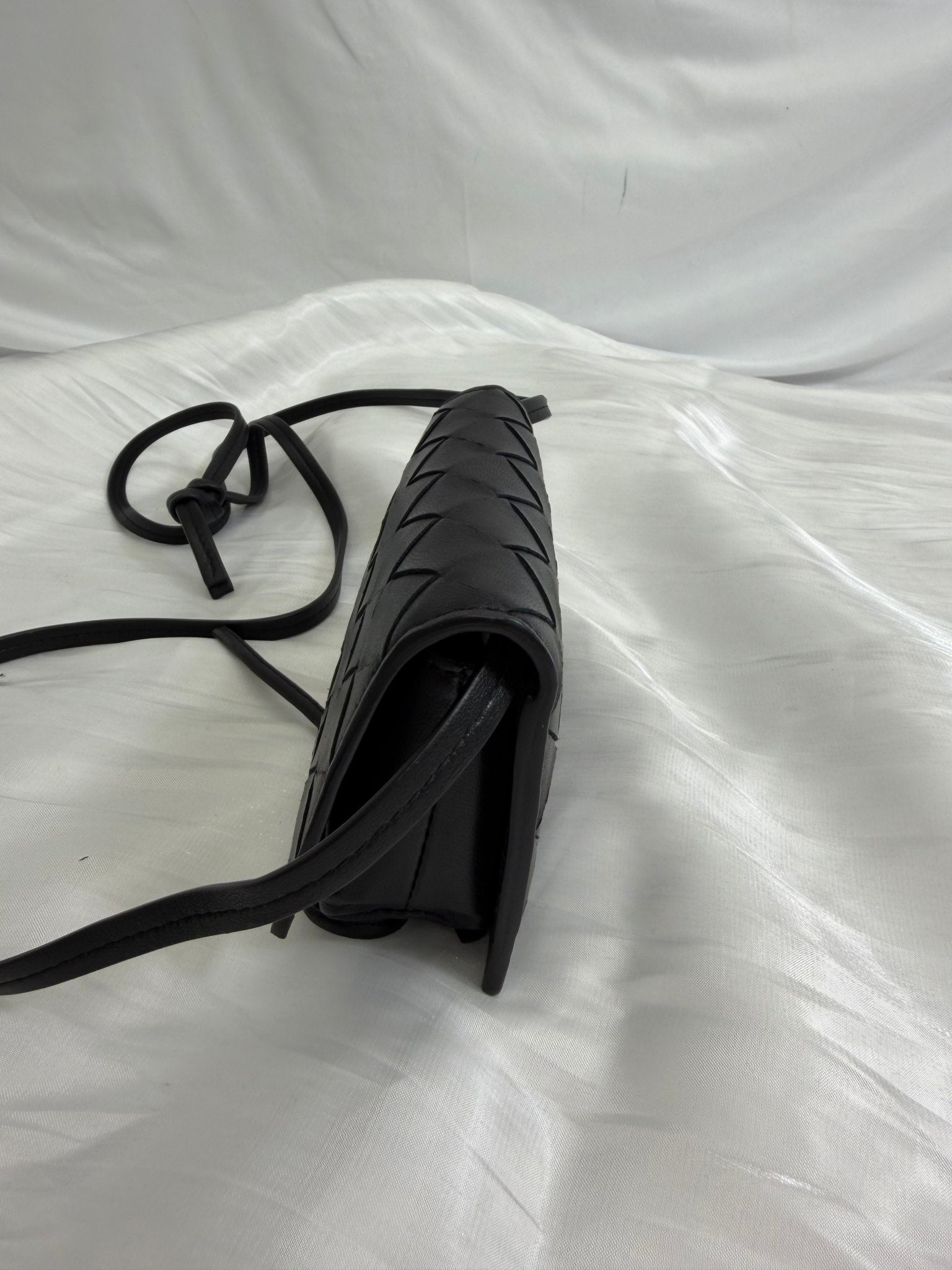 Bottega Veneta Black Intrecciato Mini Wallet On Strap