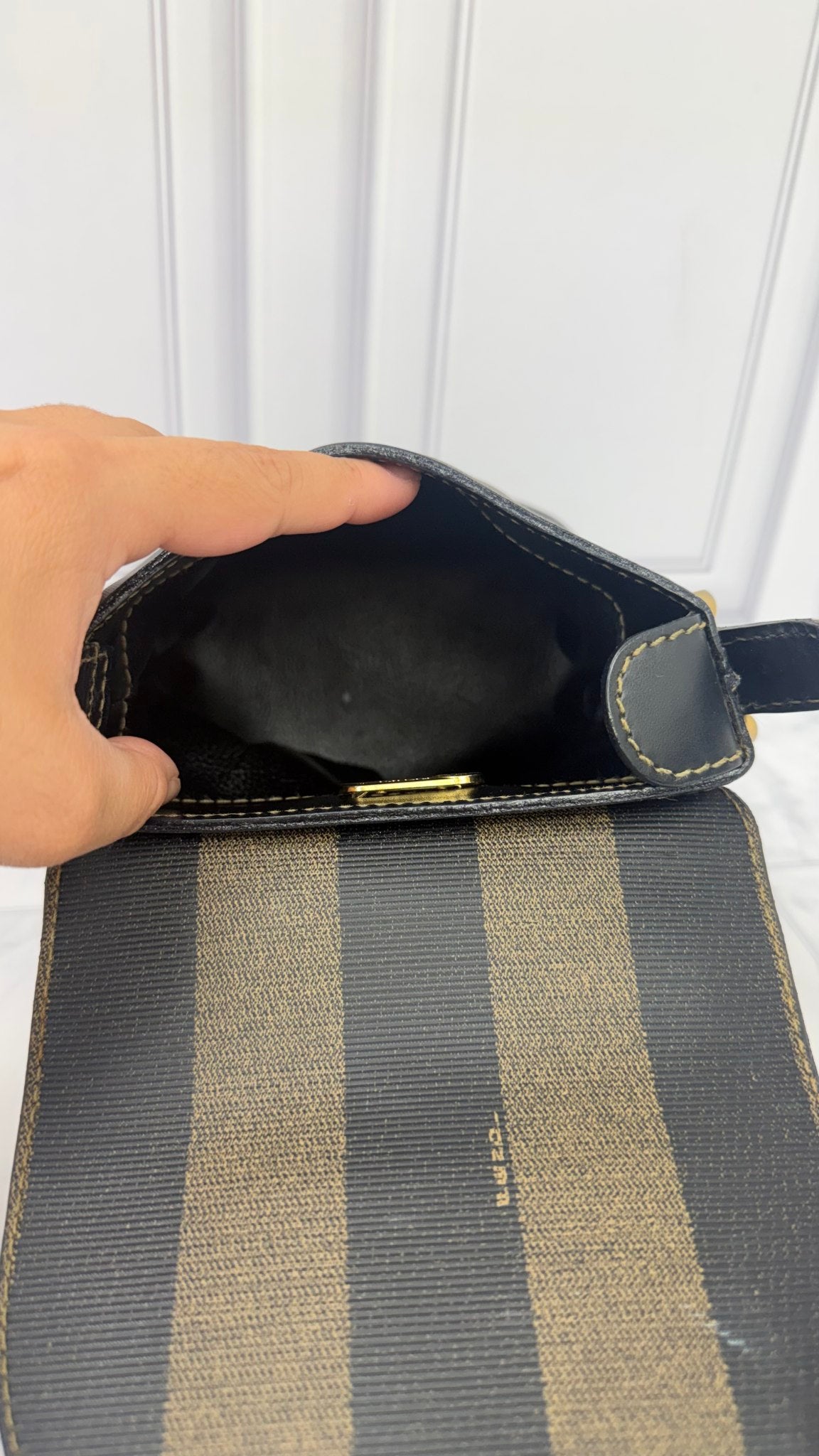 Fendi Brown And Black Coated Canvas Pequin Stripe Shoulder Bag 