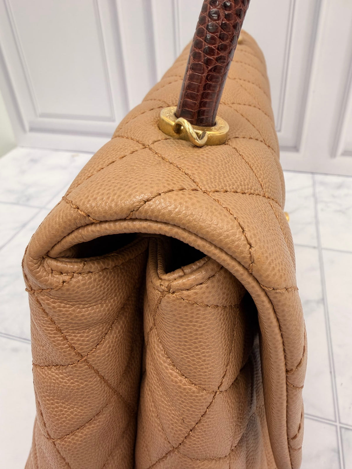 Chanel Tan Caviar Quilted Medium Coco Handle Flap Bag