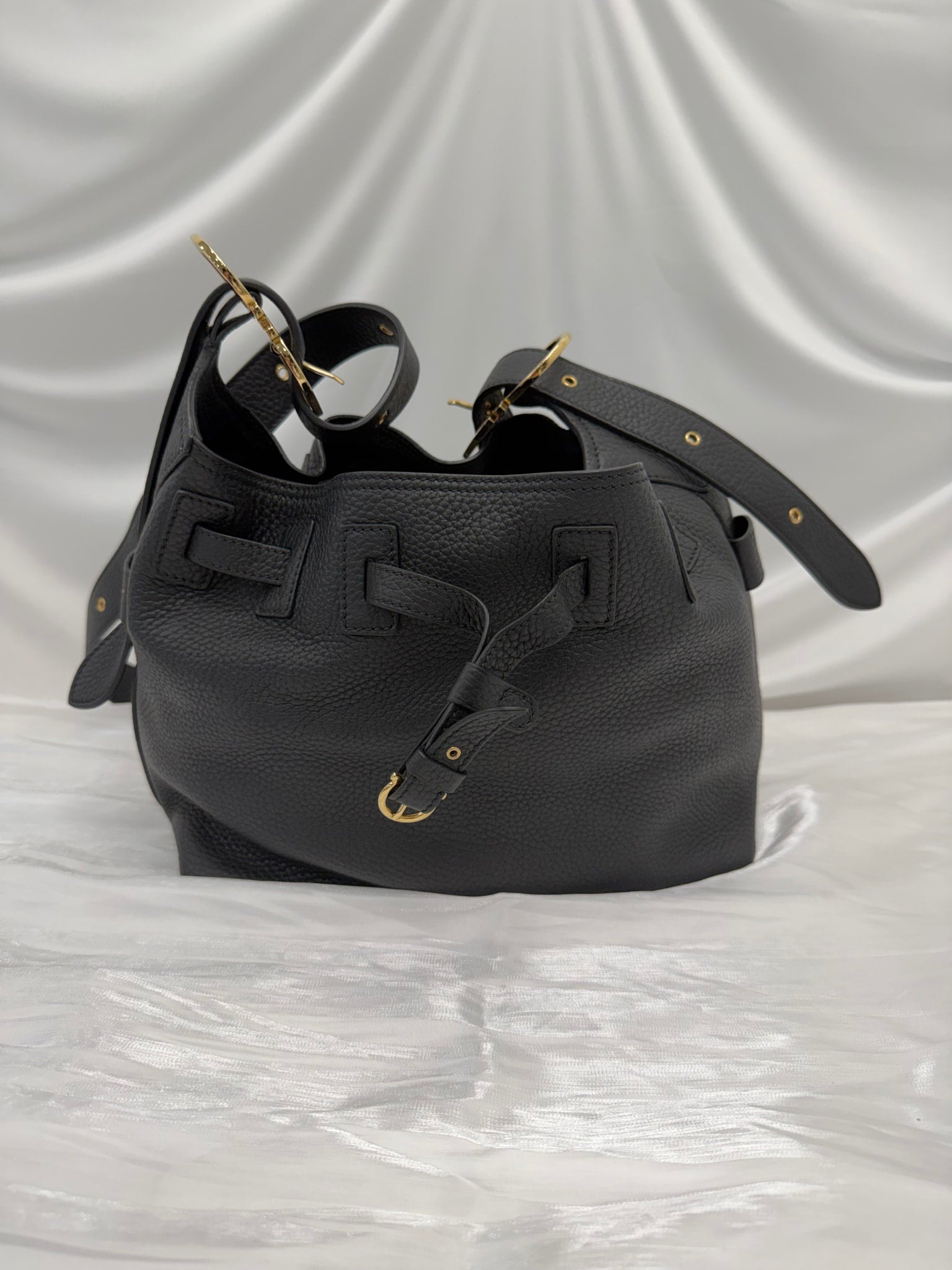 Salvatore Ferragamo Black Leather Crossbody Bucket Bag