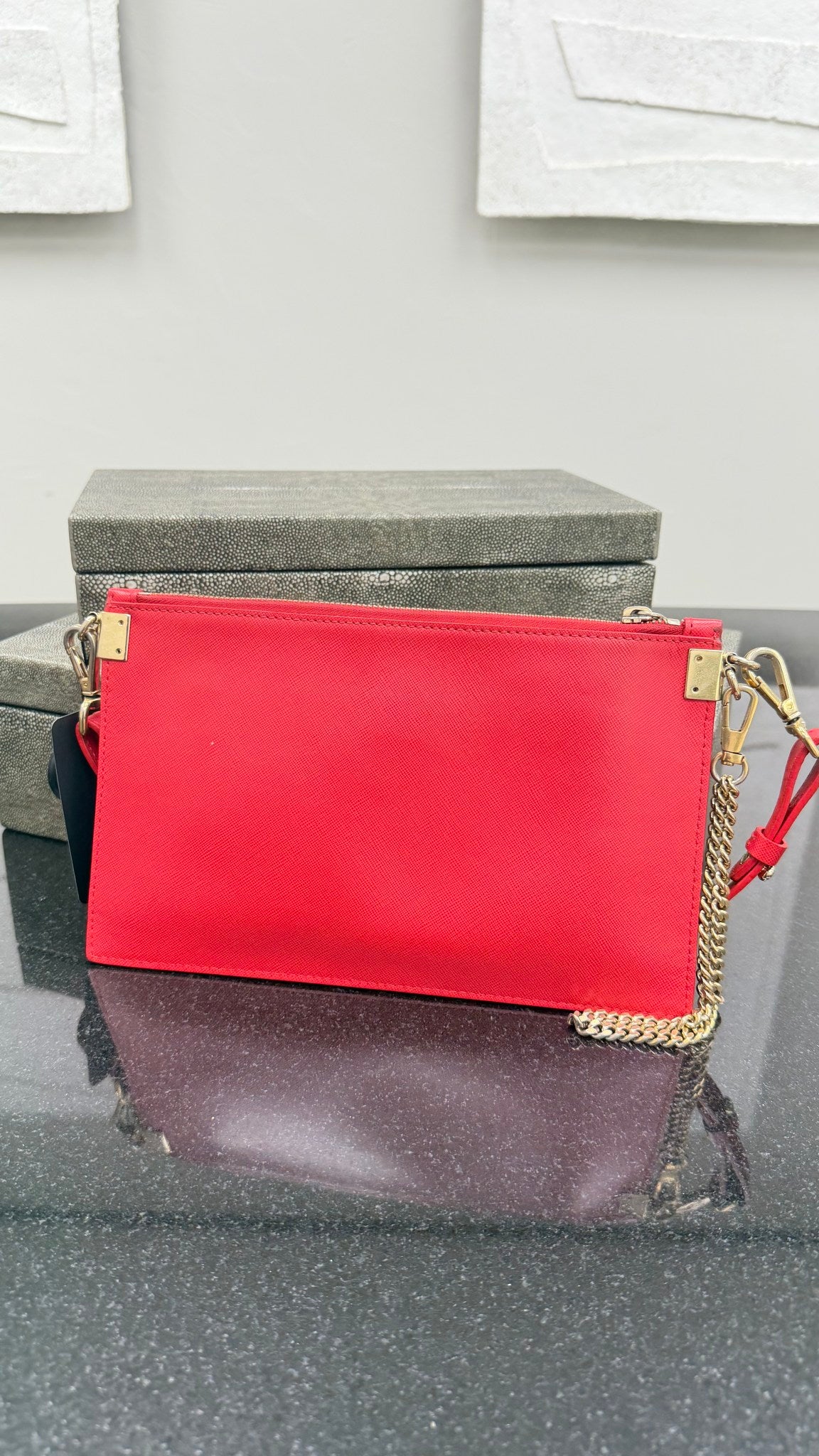 Versace Red Leather Monochrome Medusa Wristlet Crossbody
