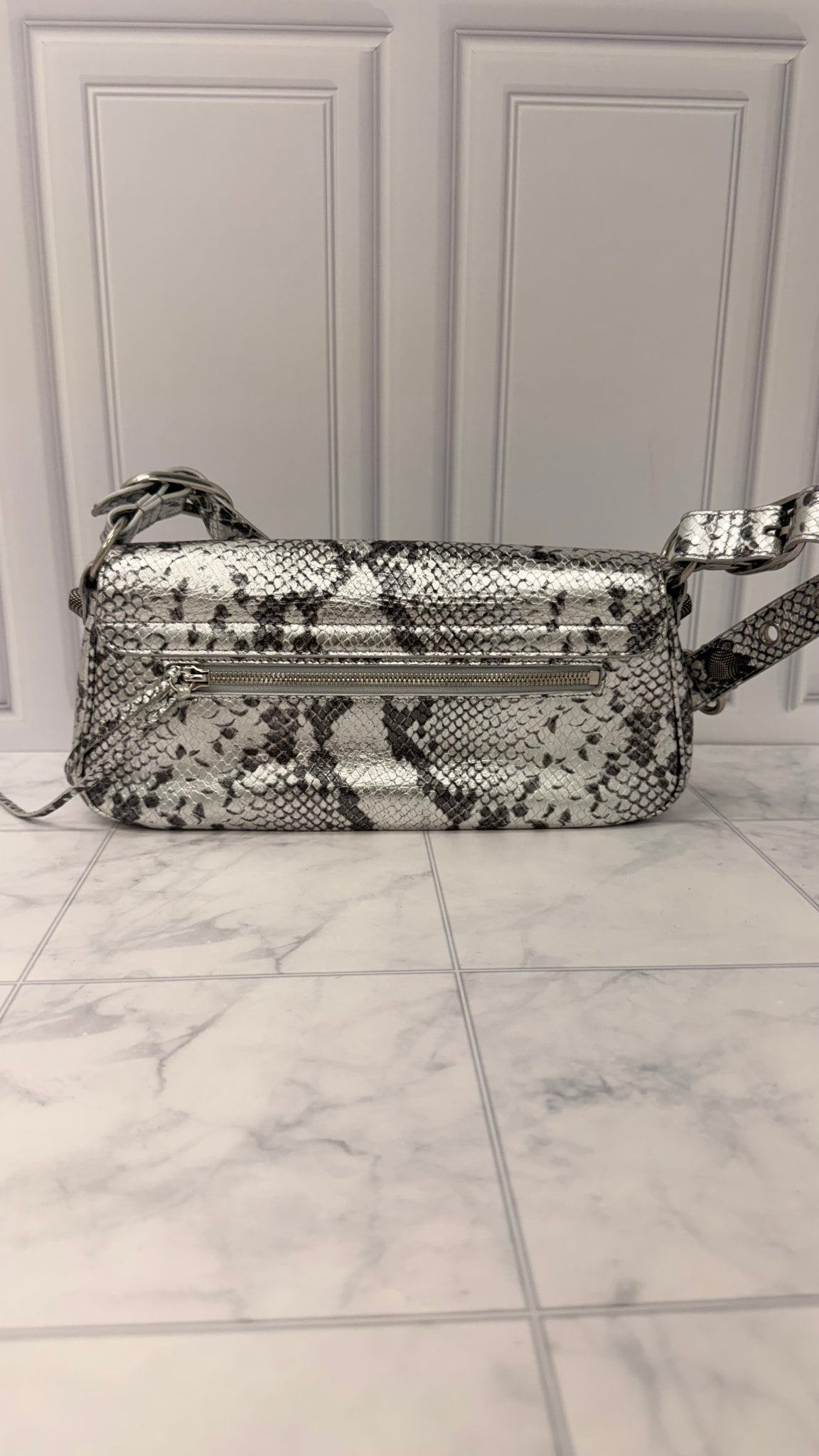 Balenciaga Silver Snakeskin Embossed Leather Le Cagole Shoulder Bag 