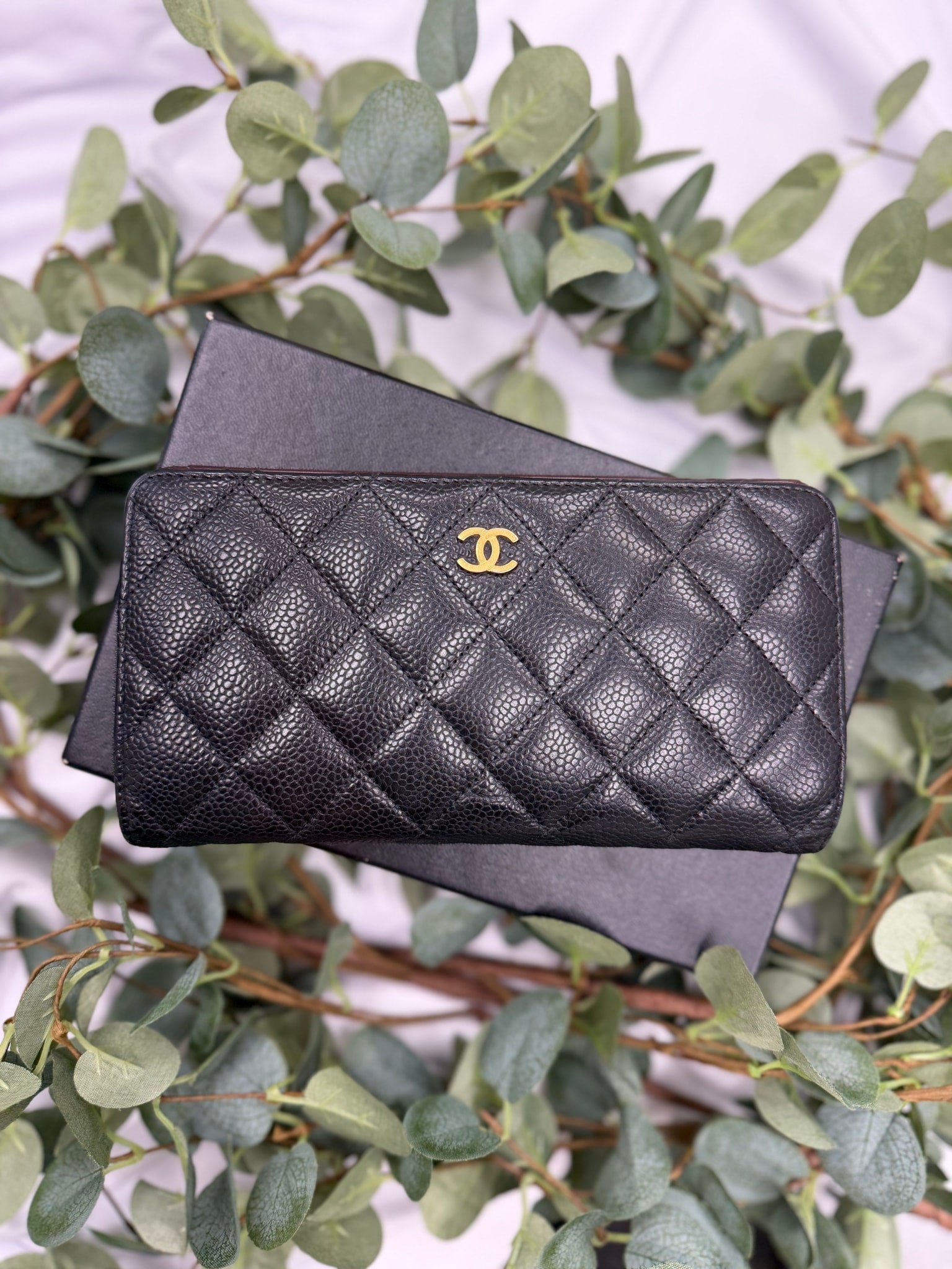Chanel Black Quilted Caviar Long Wallet