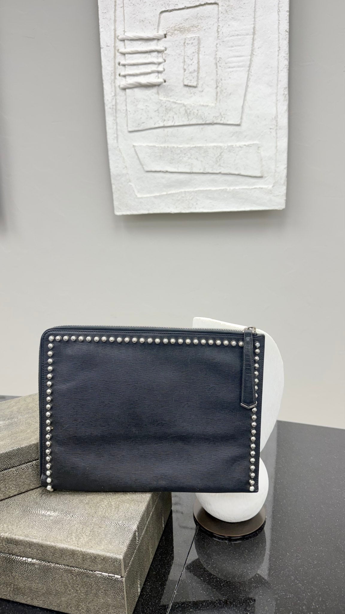 Fendi Black Saffiano Leather Karlito Clutch
