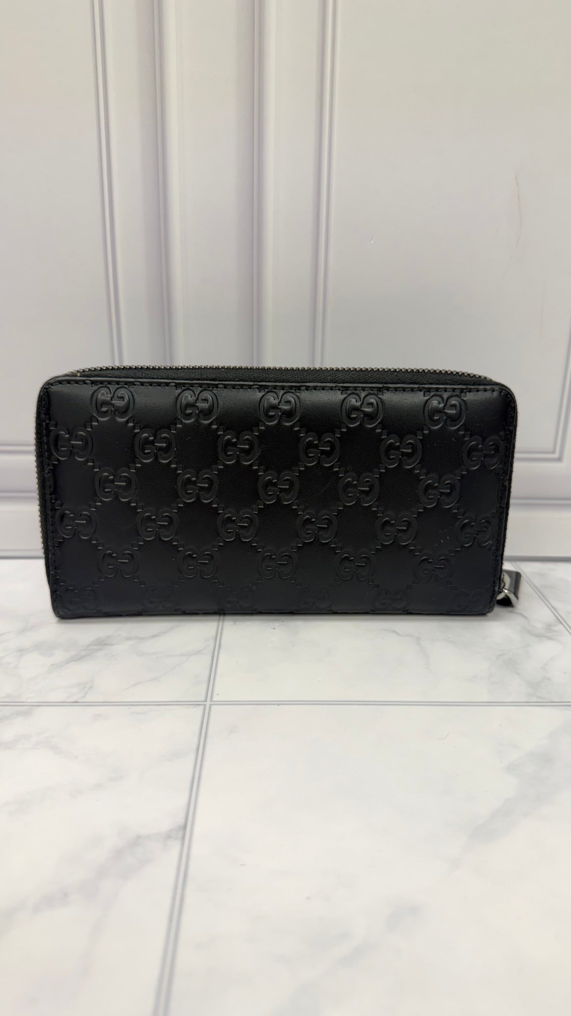 Gucci Black Guccissima Leather Zippy Wallet 