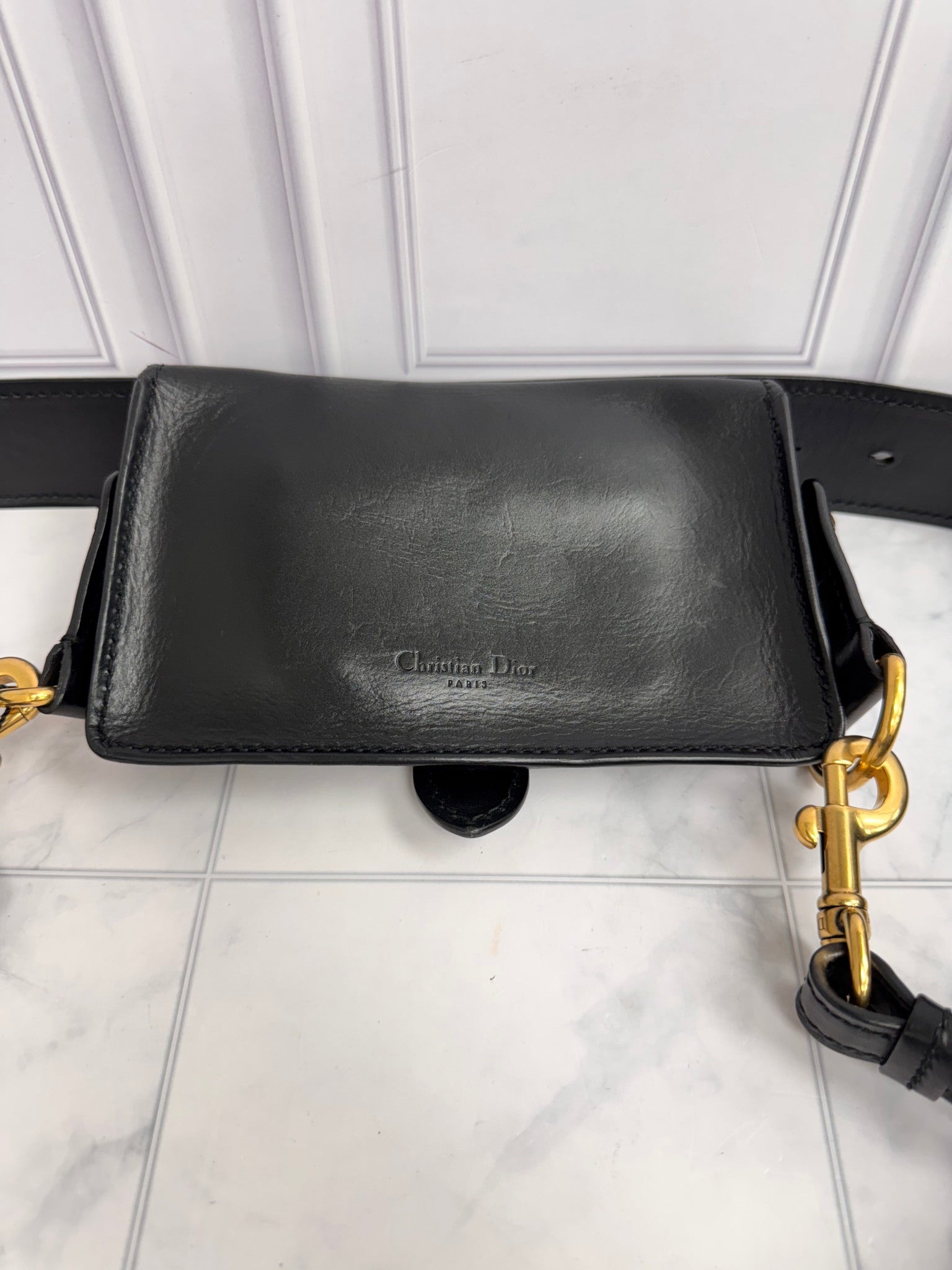 Christian Dior Black Leather D-Bee Saddle Crossbody Bag