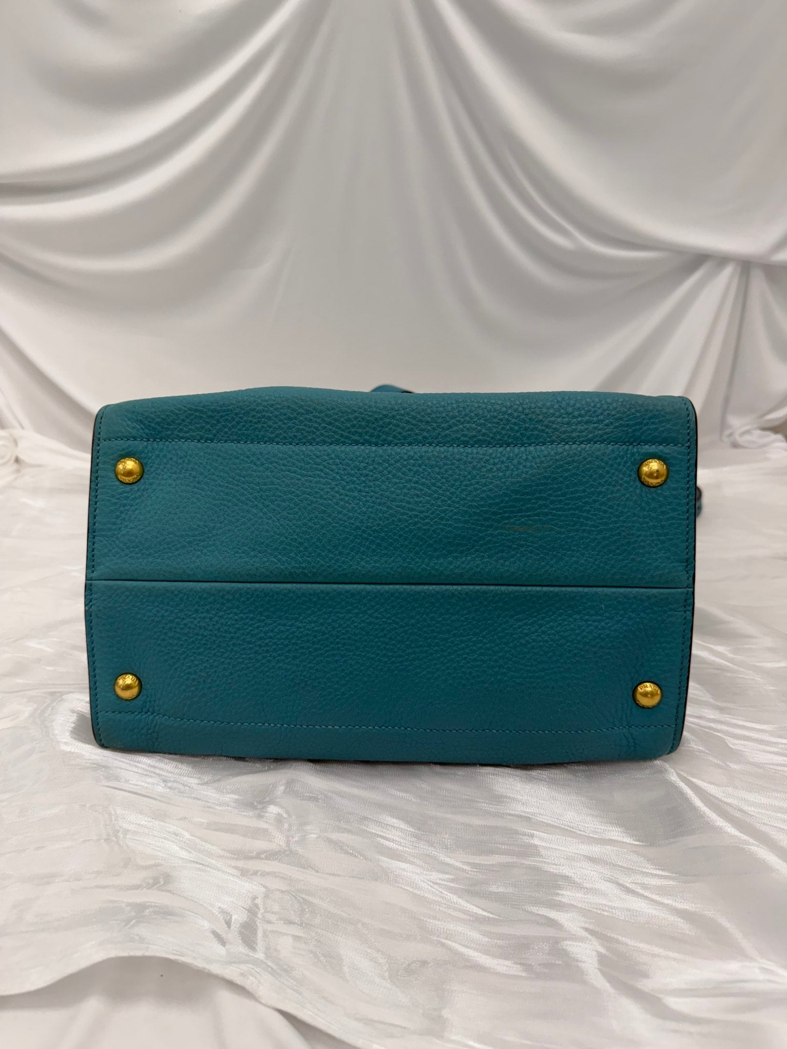 Prada Teal Pebbled Leather Daino 2Way Tote