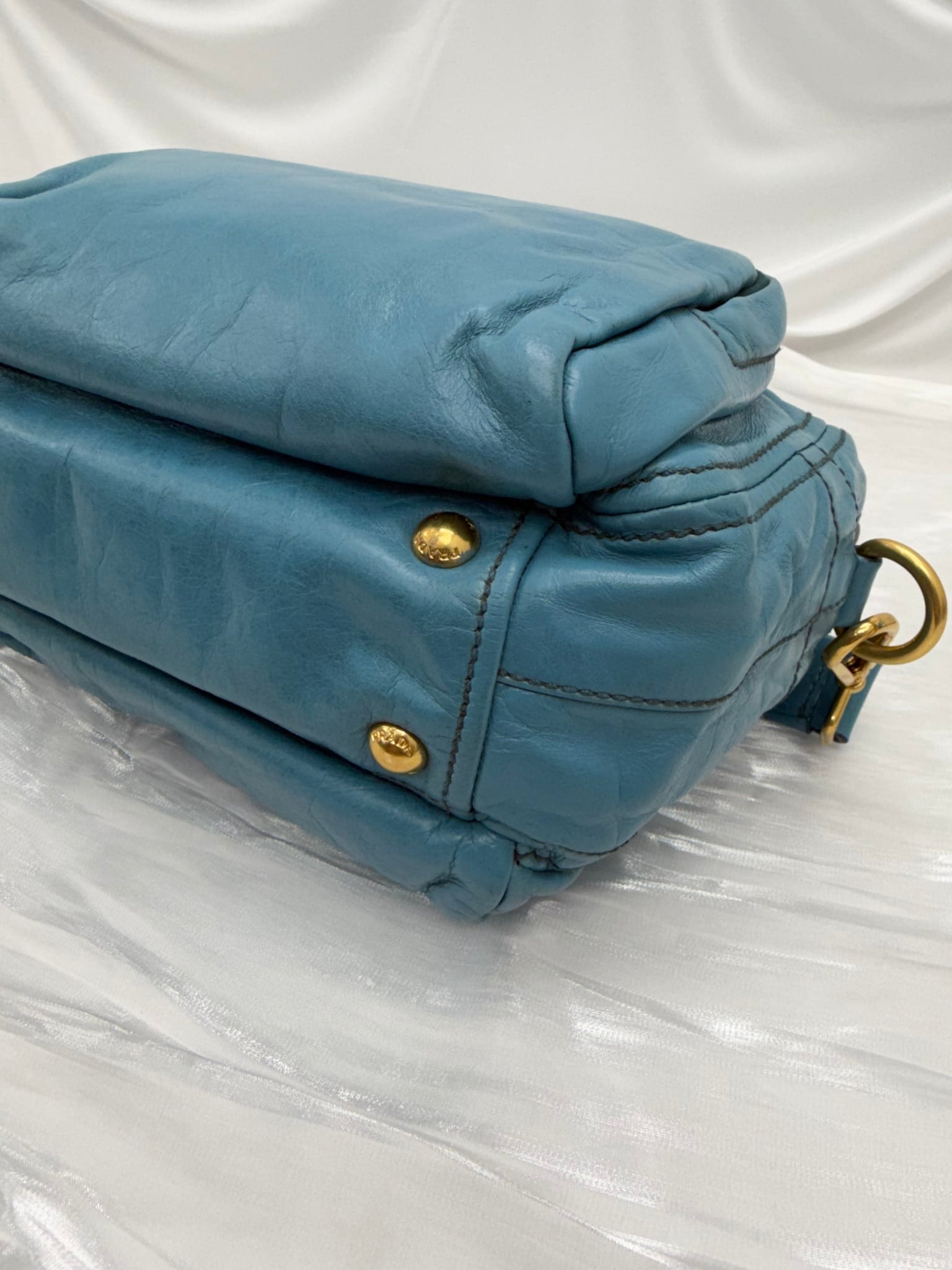 Prada Teal Crinkled Leather 2Way Bag