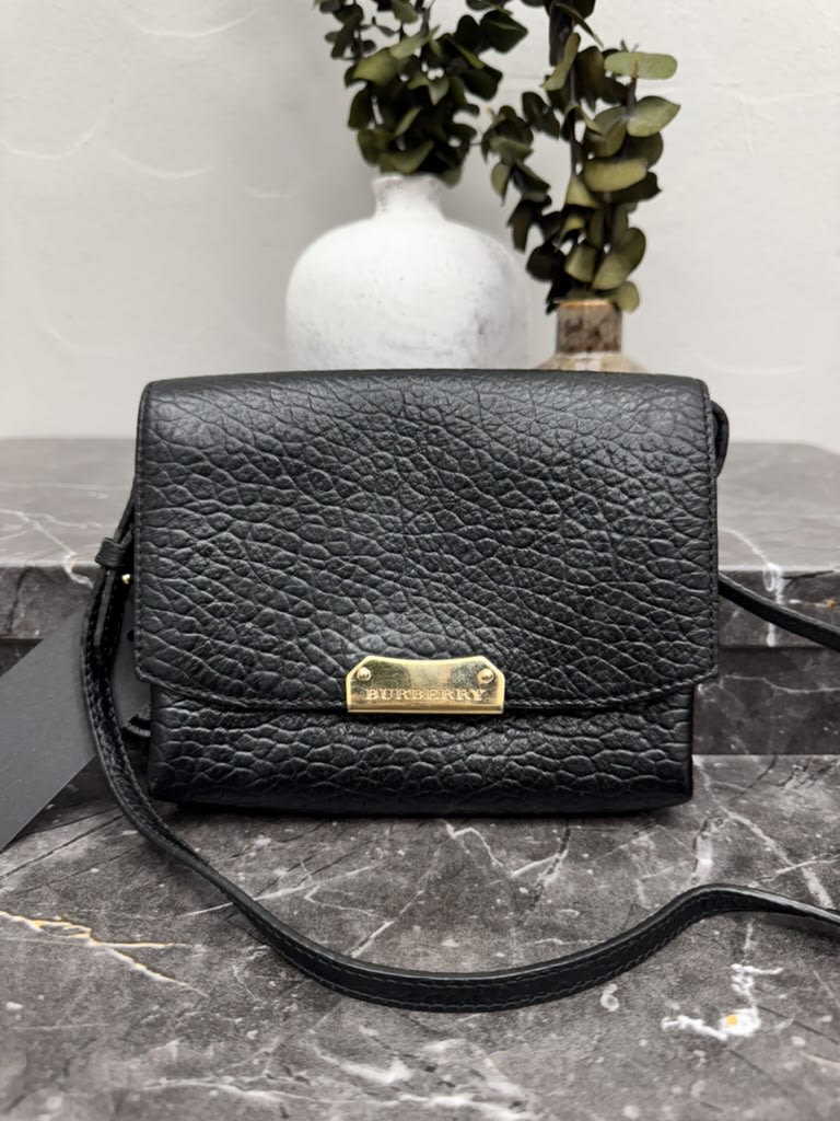 Burberry Black Grained Leather Small Crossbody Bag