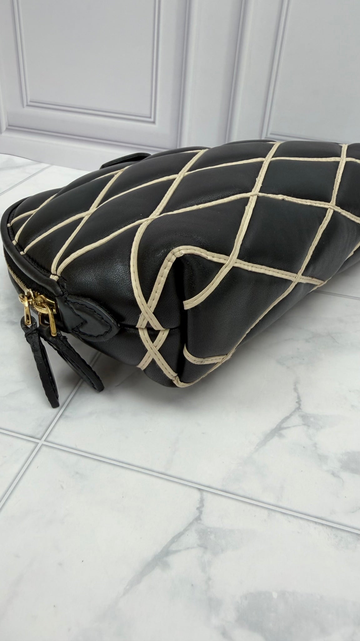 Louis Vuitton Black & White Leather Malletage Cosmetic Pouch