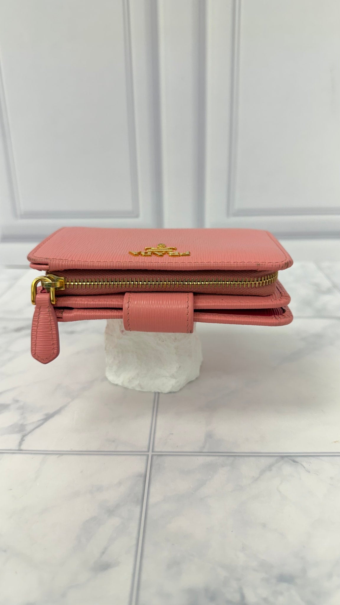 Prada Pink Saffiano Leather Compact Wallet 