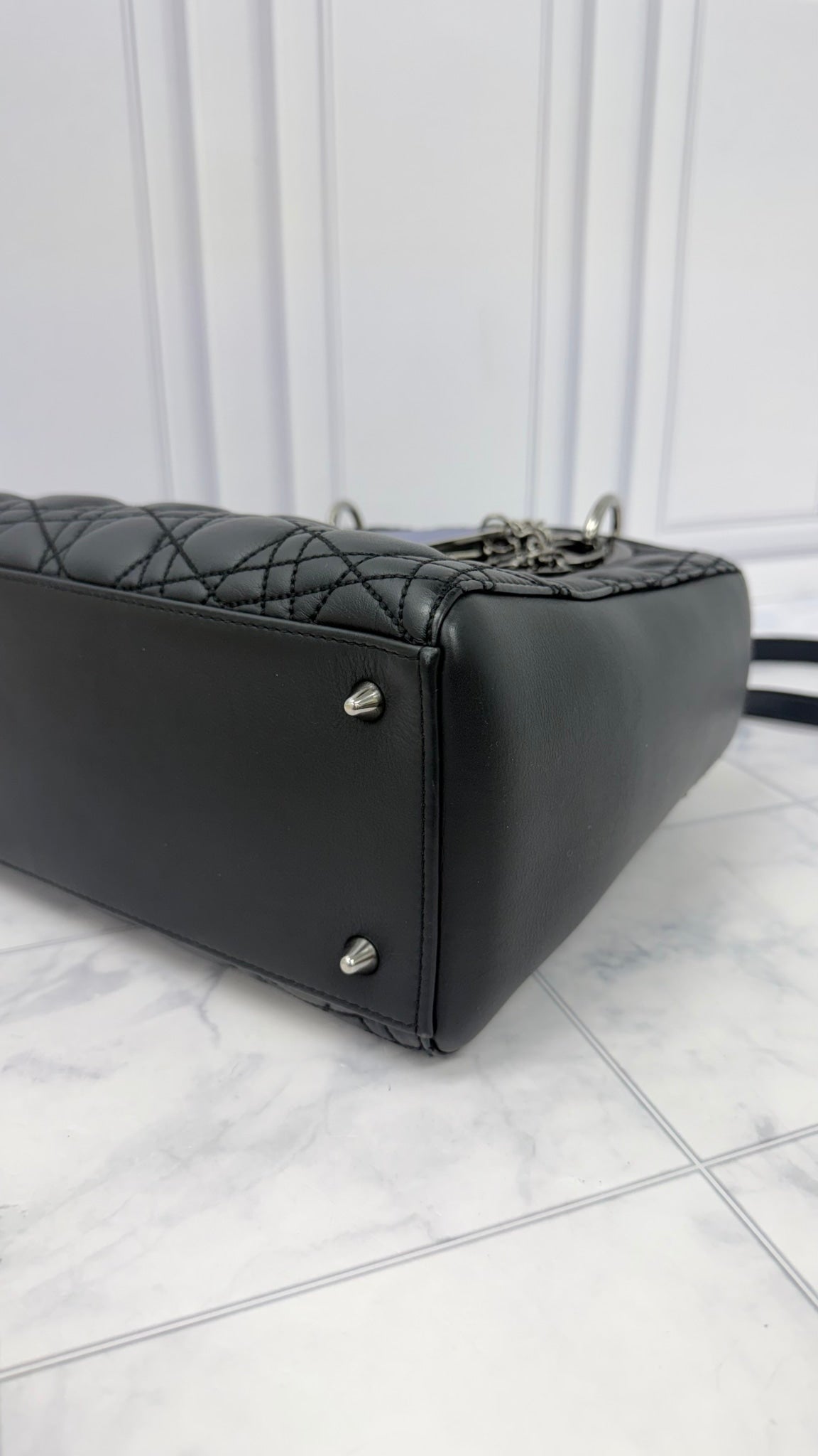 Christian Dior x Anselm Ryle Black Leather Cannage Medium Lady Dior 2Way Handbag 