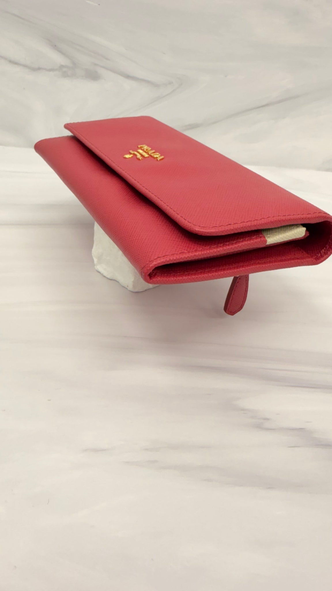 Prada Pink Saffiano Leather Flap Wallet