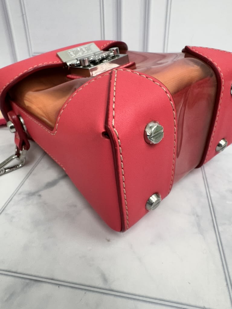 MCM Pink Leather And PVC Berlin Transparent Block Mini Crossbody Bag
