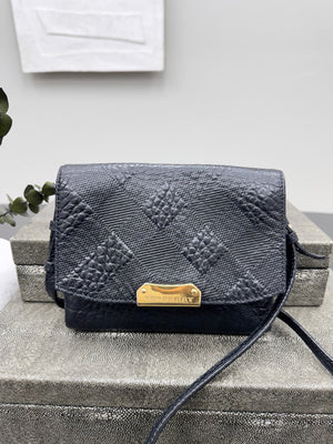 Burberry Black Grained Leather Langley Crossbody Bag