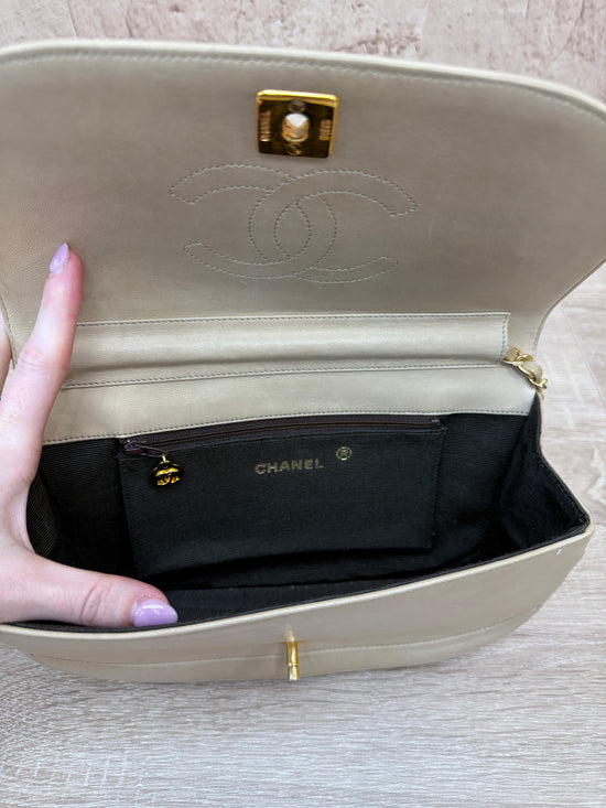 Chanel Vintage Beige Lambskin Half Moon Bag