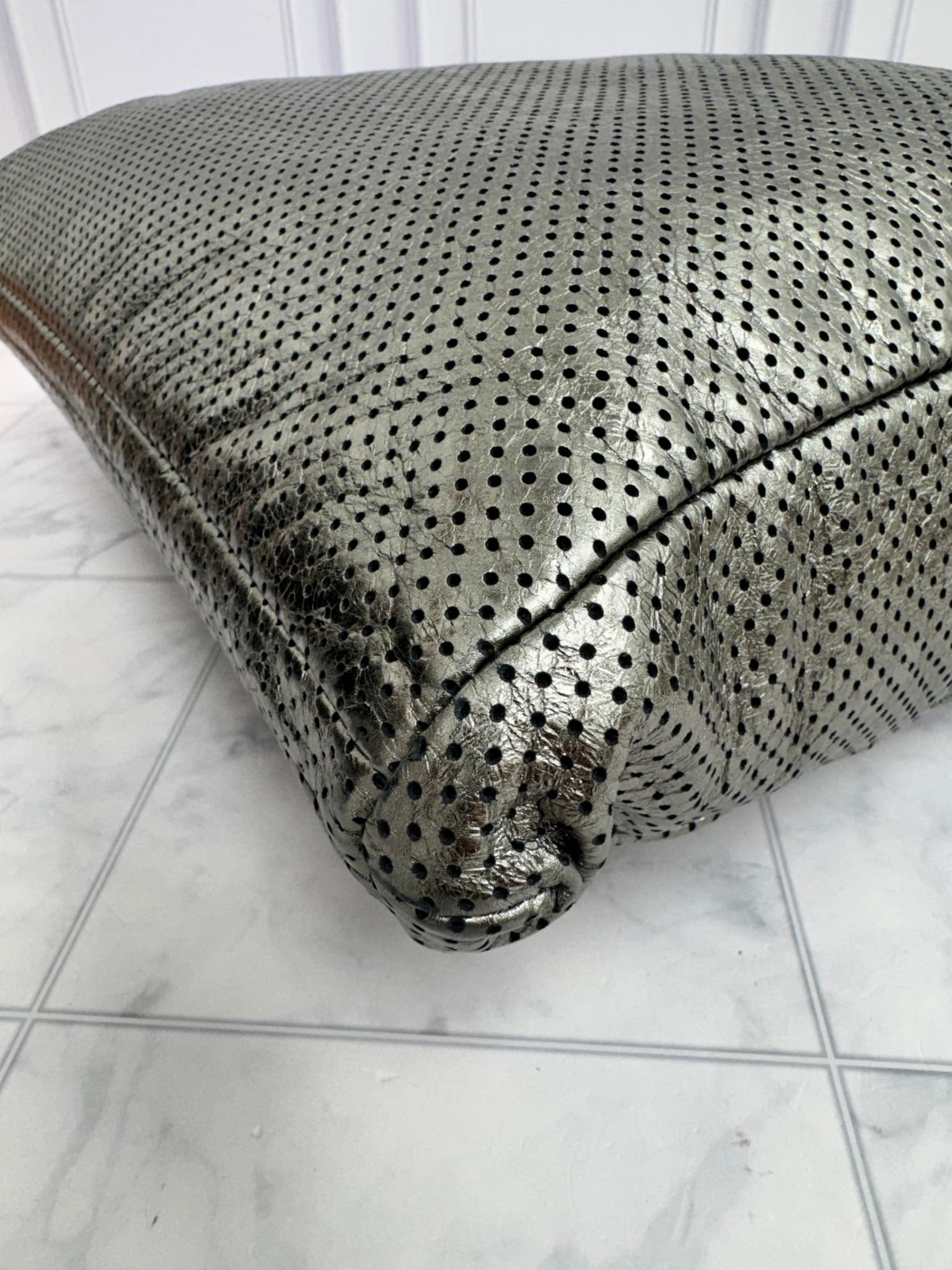 Chanel Metallic Silver Perforated Crackled Calfskin Large Drill Tote Bag