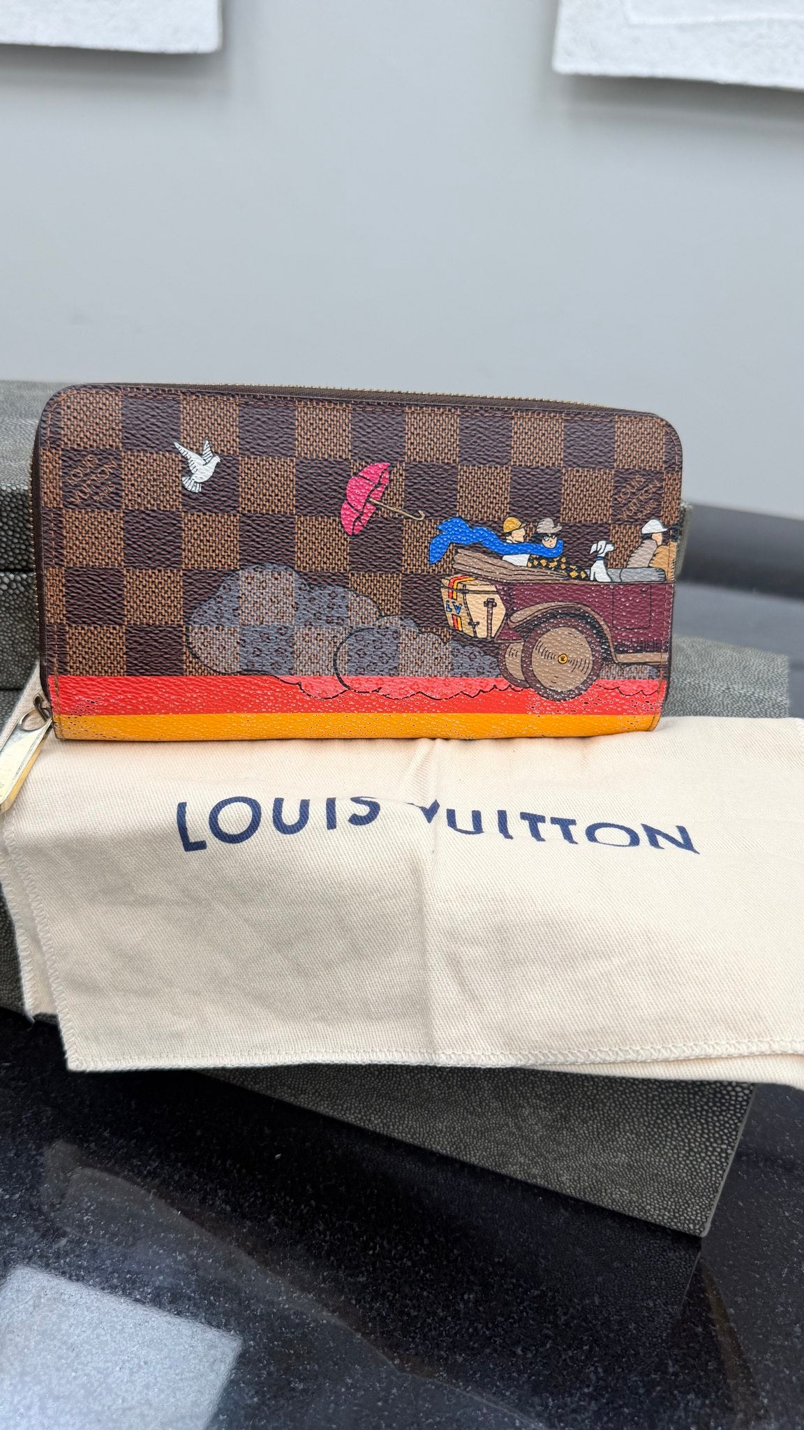 Louis Vuitton Damier Ebene Evasion Car Animation Zippy Wallet