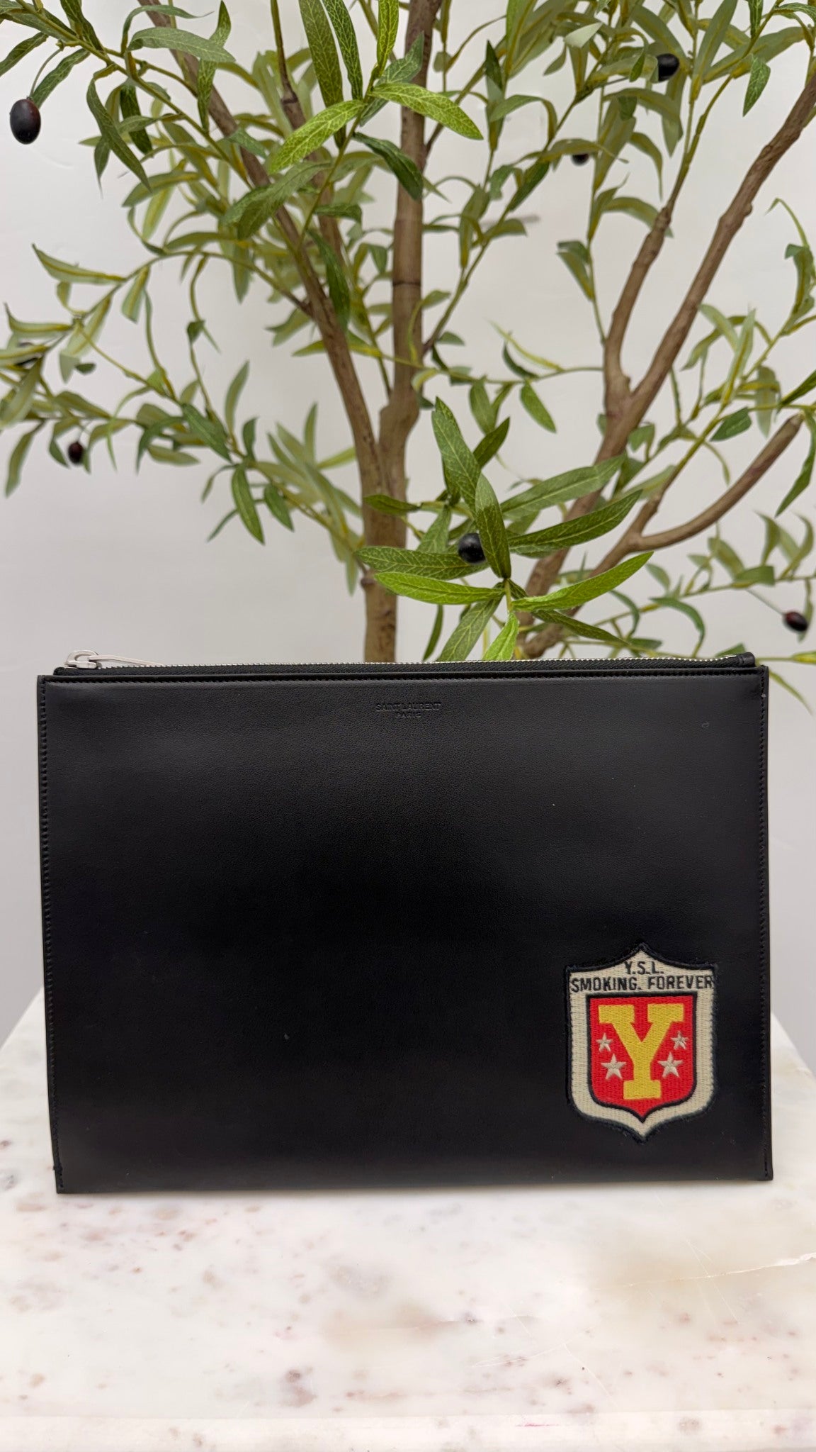 LIKE NEW - Saint Laurent YSL Black Calfskin Leather Smoking Forever Pouch