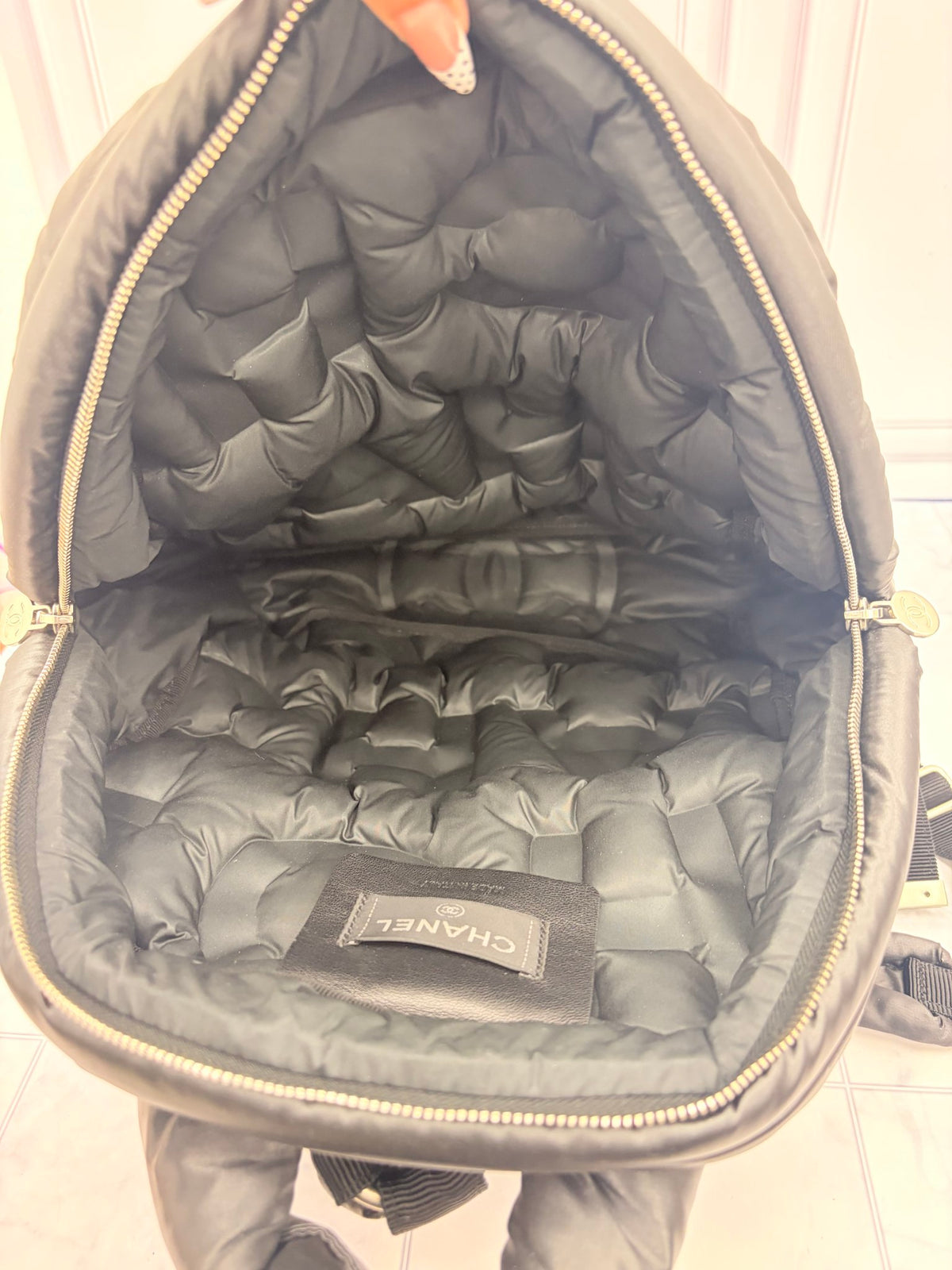 Chanel Black Nylon Embossed Doudoune Backpack