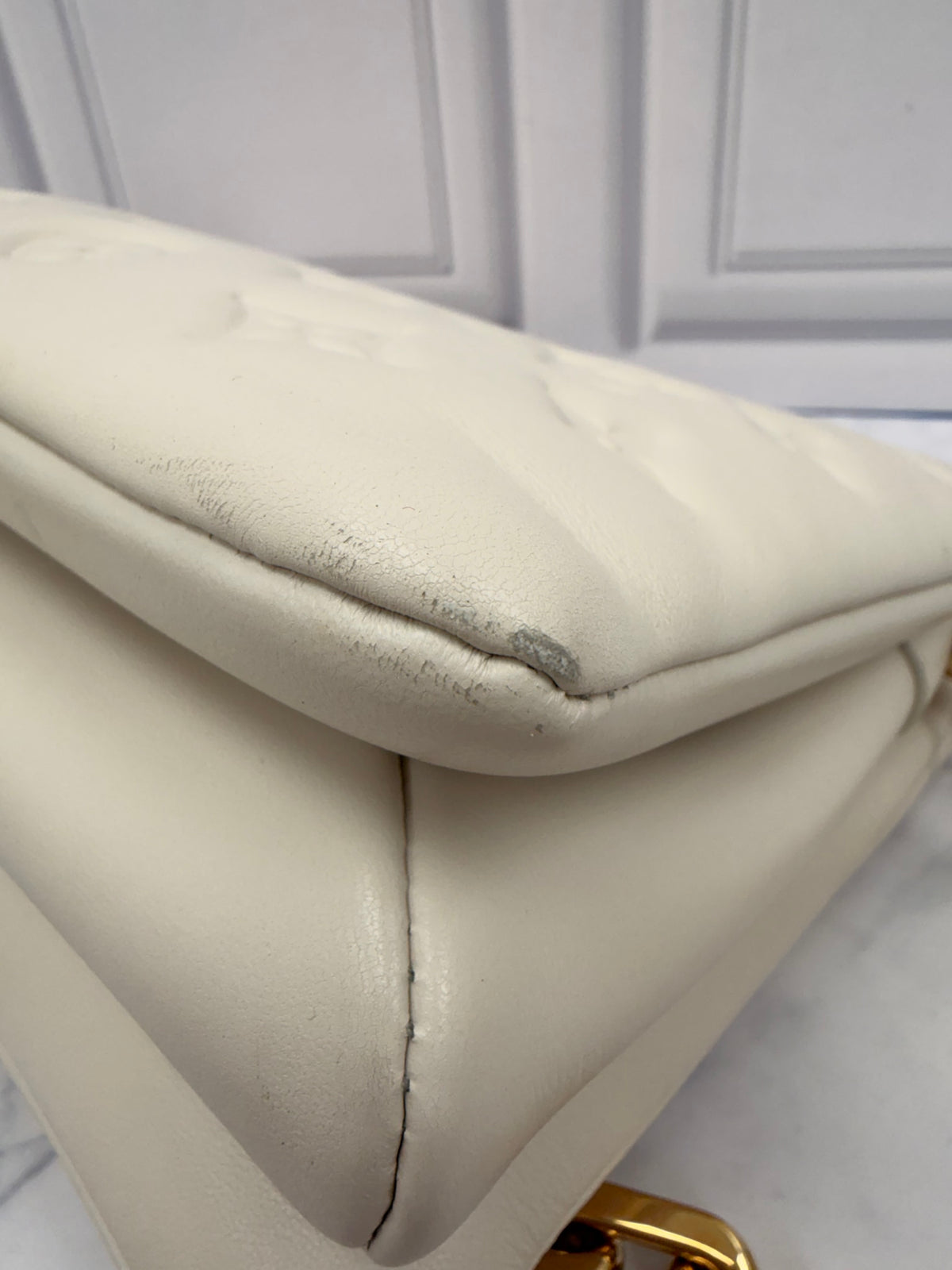 Louis Vuitton White Monogram Embossed Lambskin Coussin PM Handbag