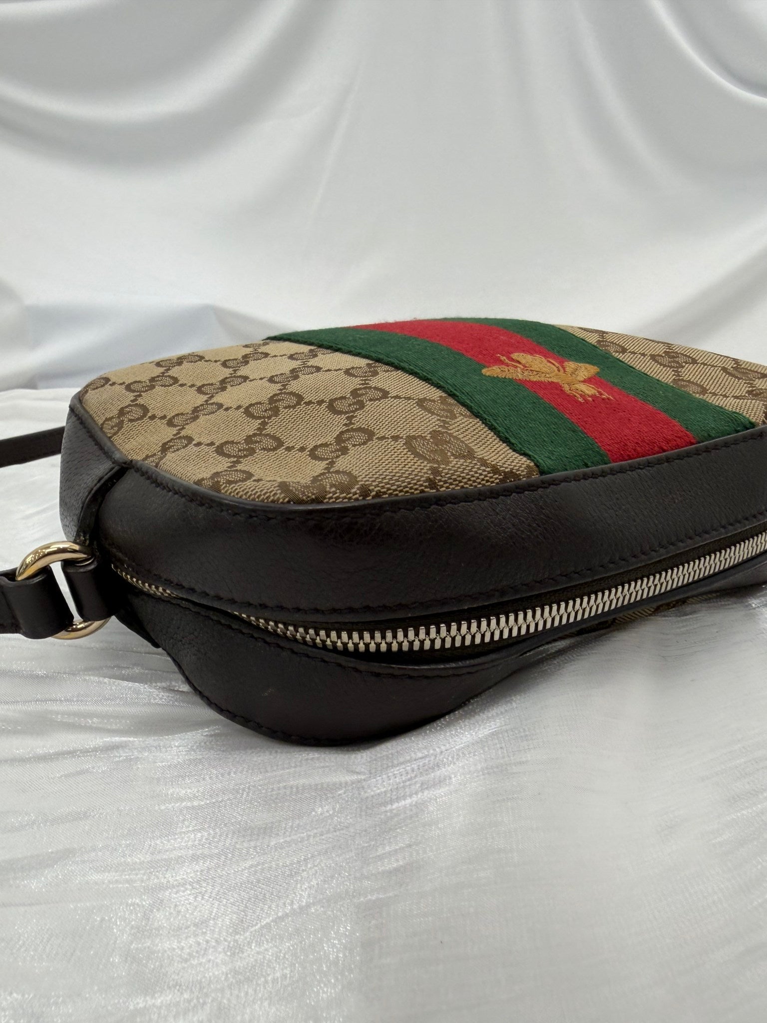 Gucci Brown GG Canvas & Leather Sherry Line Bee Camera Bag