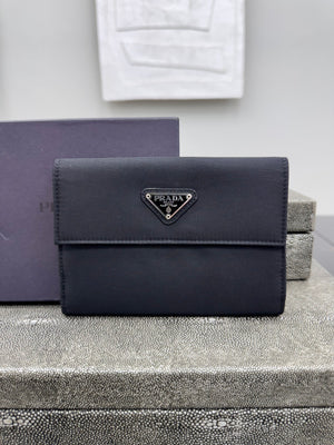 Prada Black Nylon Medium French Envelope Compact Wallet