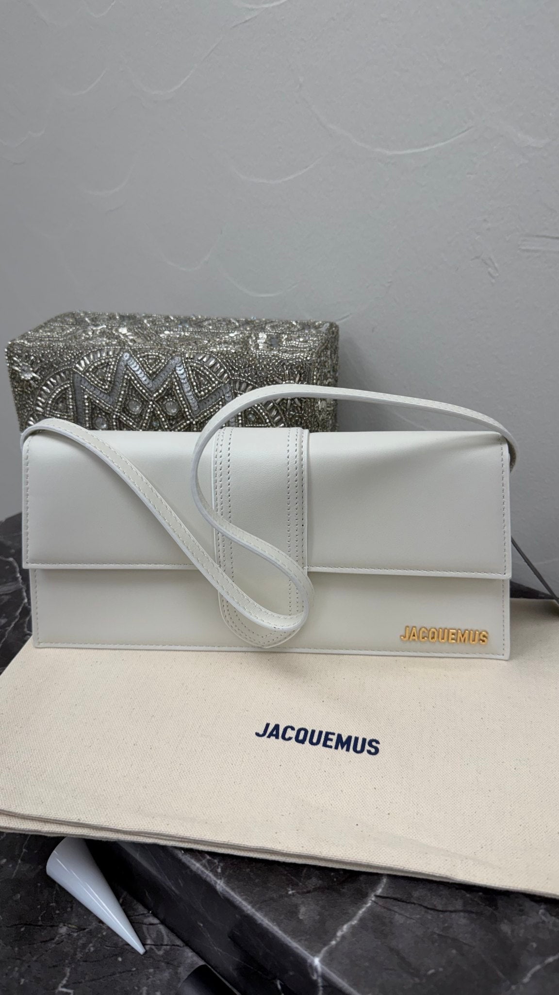 Jacquemus Matte White Leather Le Bambino Long Shoulder Bag