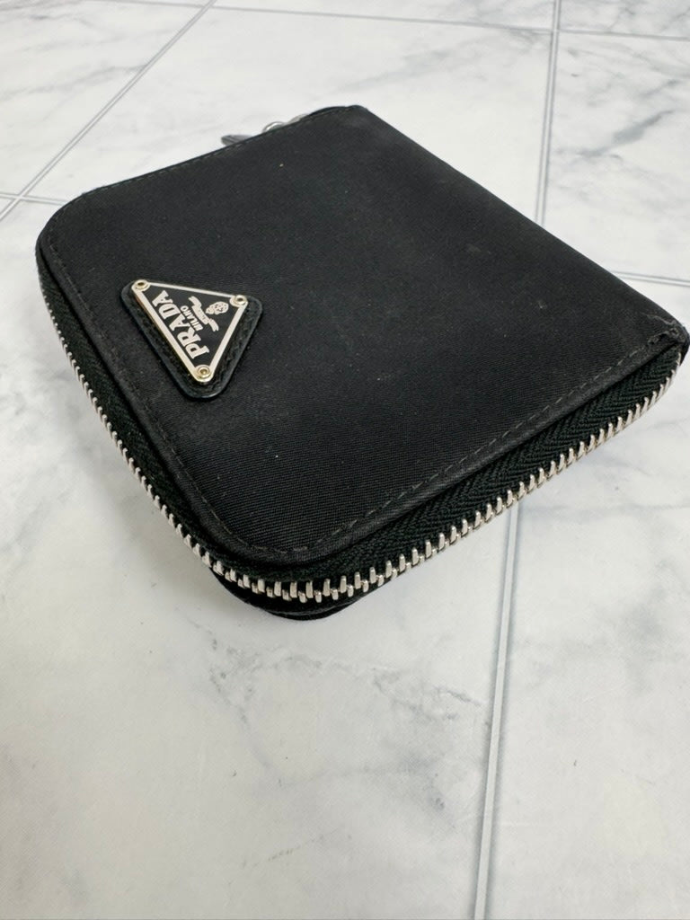 Prada Black Nylon Compact Zippy Wallet