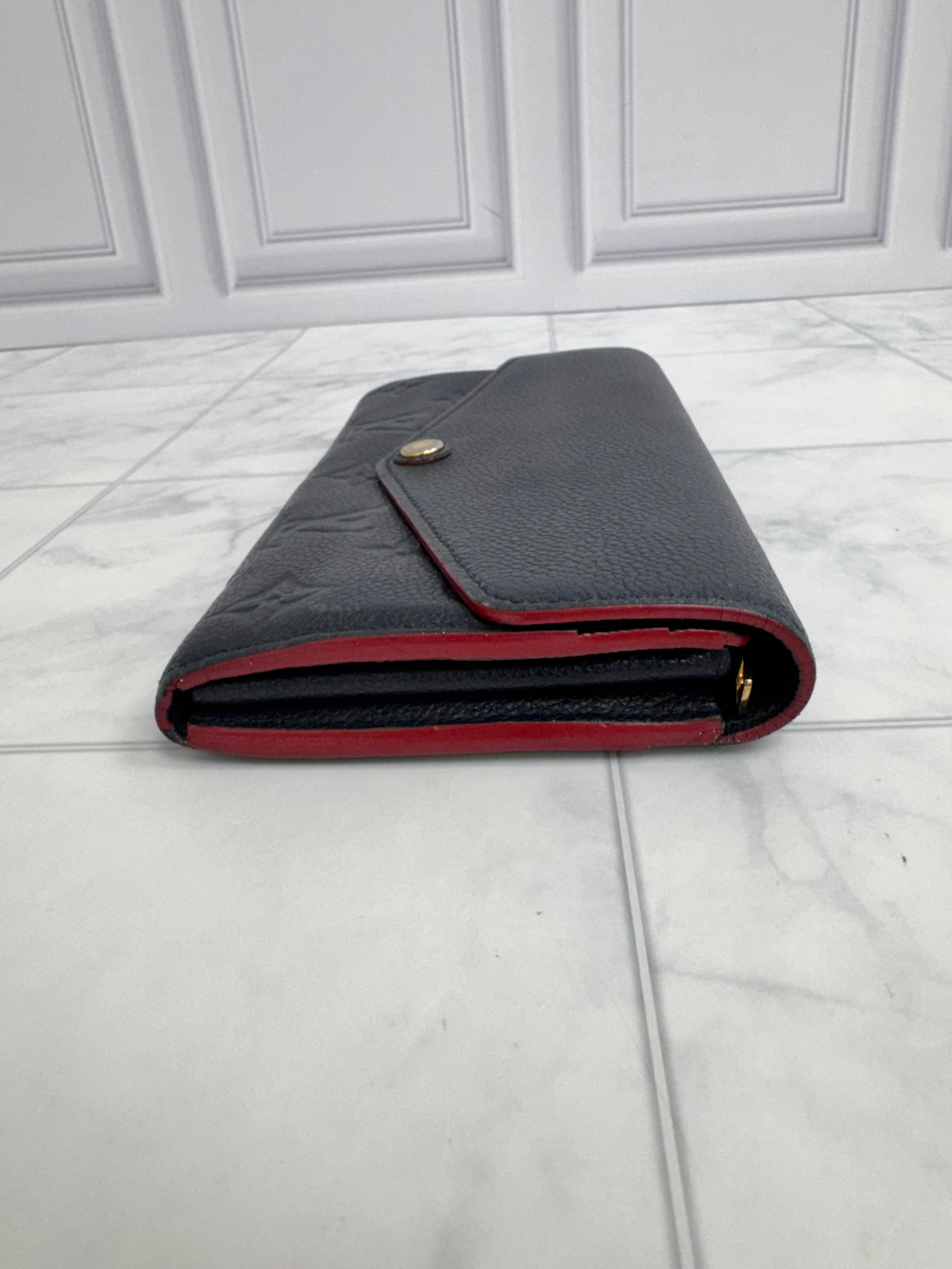 Louis Vuitton Navy Blue Monogram Empreinte Leather Sarah Wallet