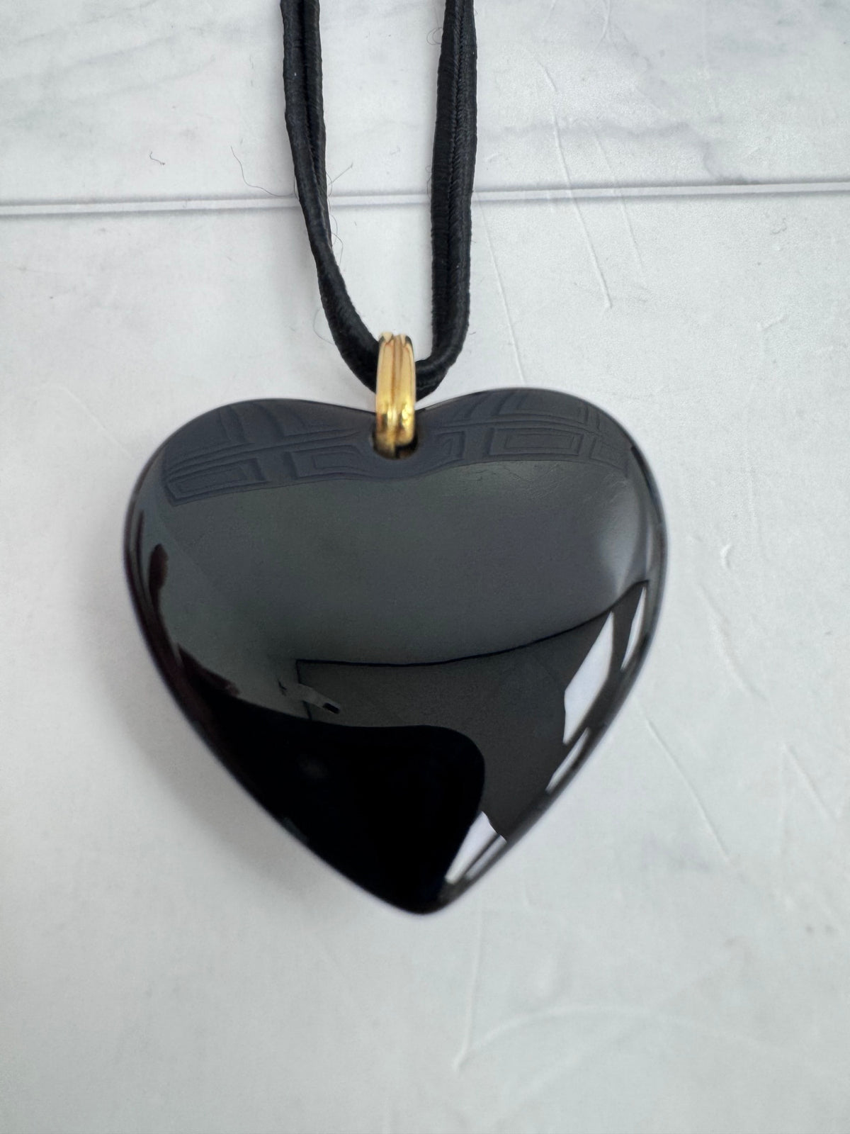 Baccarat Black Crystal Puffed Heart Pendant Necklace