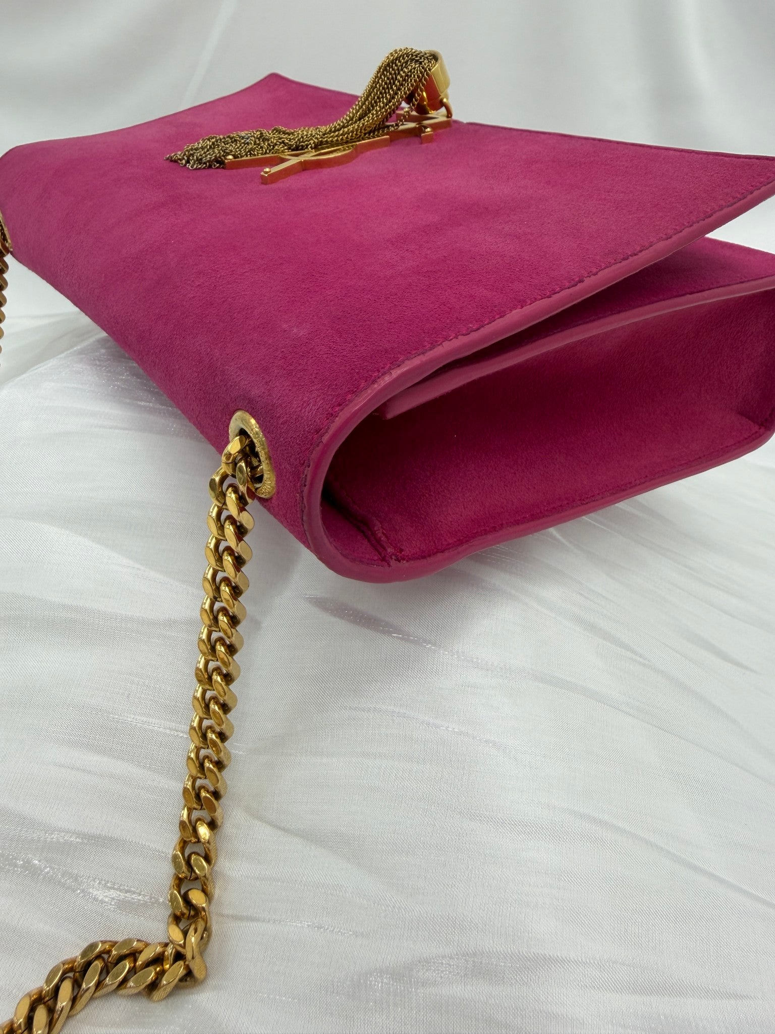 Saint Laurent YSL Fuchsia Suede Medium Kate Tassel Shoulder Bag