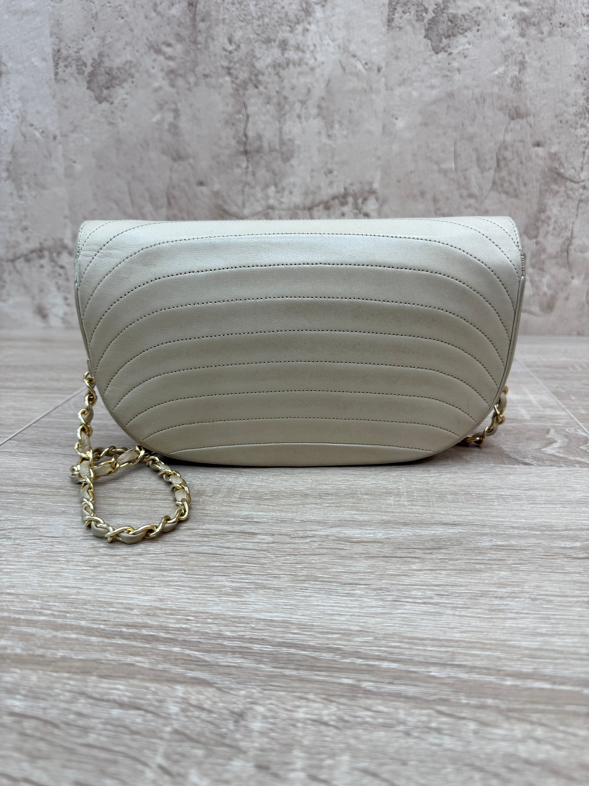 Chanel Vintage Beige Lambskin Half Moon Bag