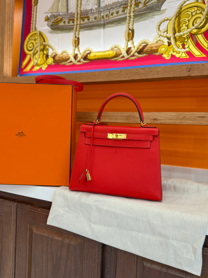 BRAND NEW- Hermes Rouge Tomate Epsom Leather Kelly Sellier 28