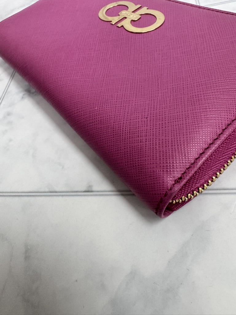Salvatore Ferragamo Pink Saffiano Leather Long Zippy Wallet