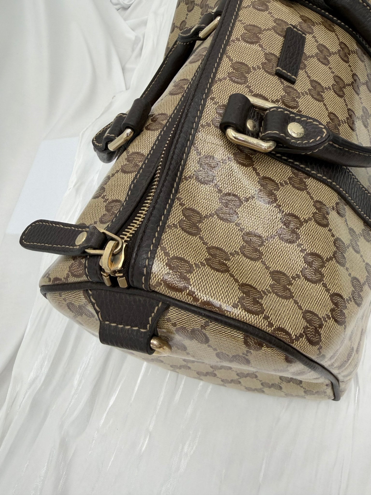 Gucci Vintage Brown GG Coated Canvas Boston Bag