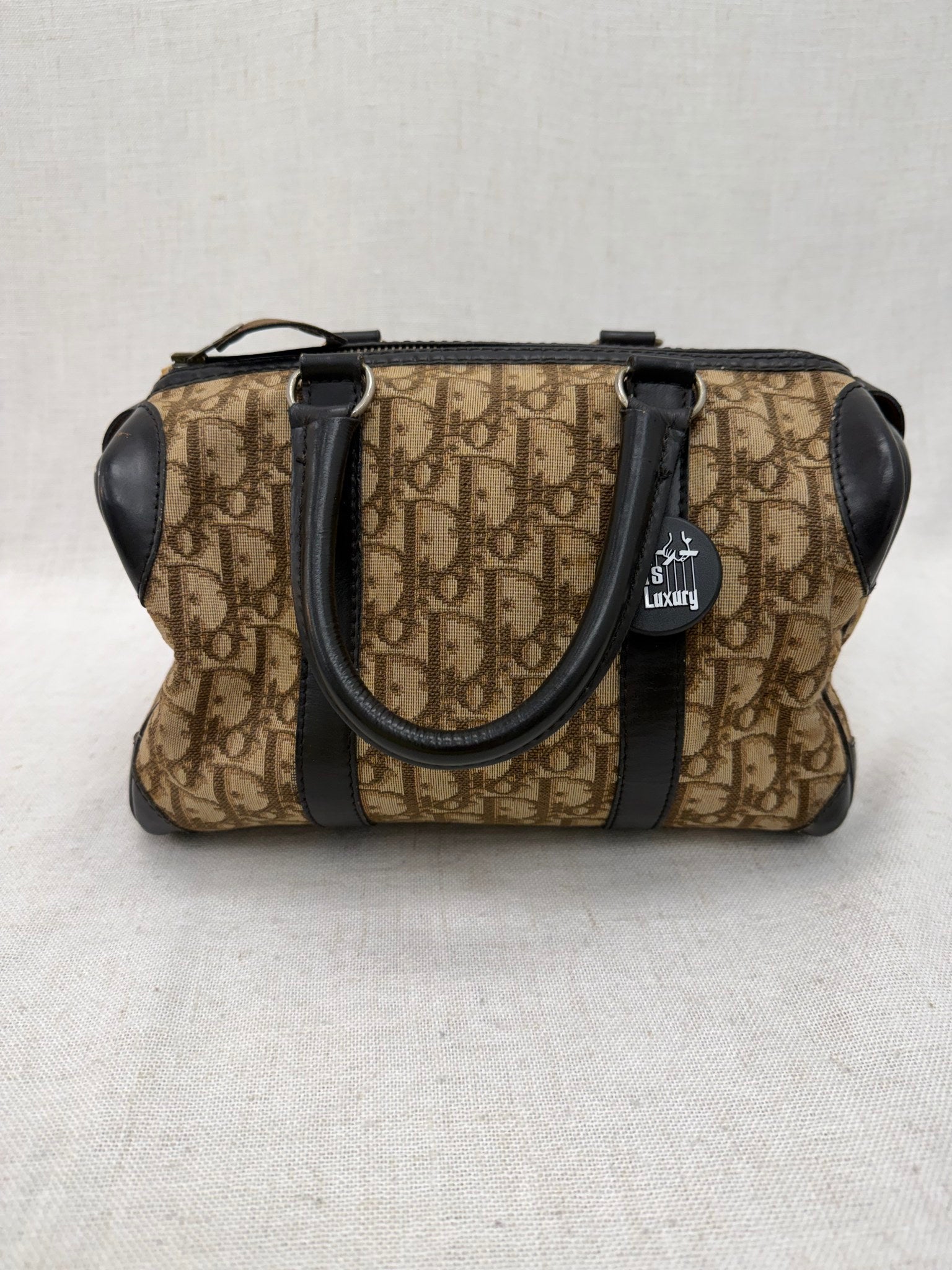 Christian Dior Vintage  Brown Trotter & Black Leather Boston Bag