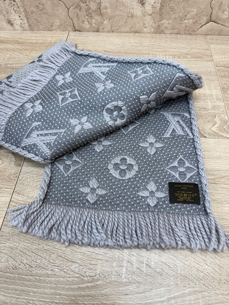 Louis Vuitton Pearl Grey Logomania Scarf Wool Scarf