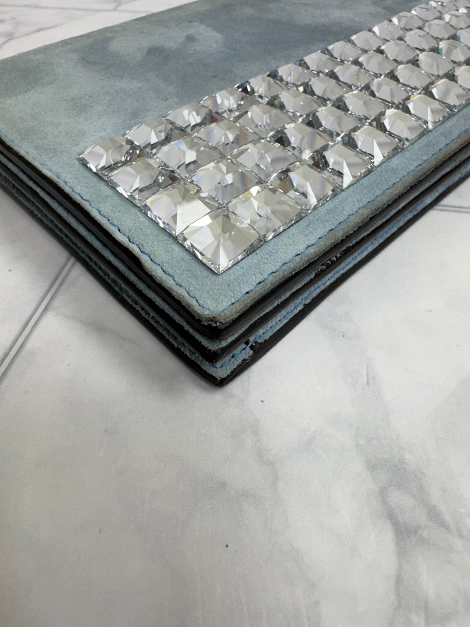 Gucci Light Blue Suede And Crystal Clutch 