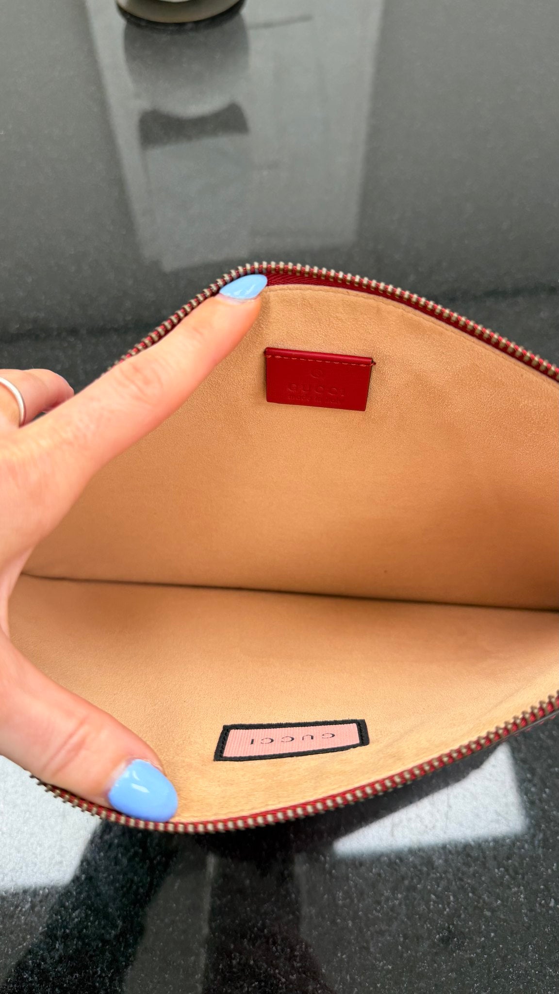 Gucci Red Ghost Print Leather Hamlet Clutch