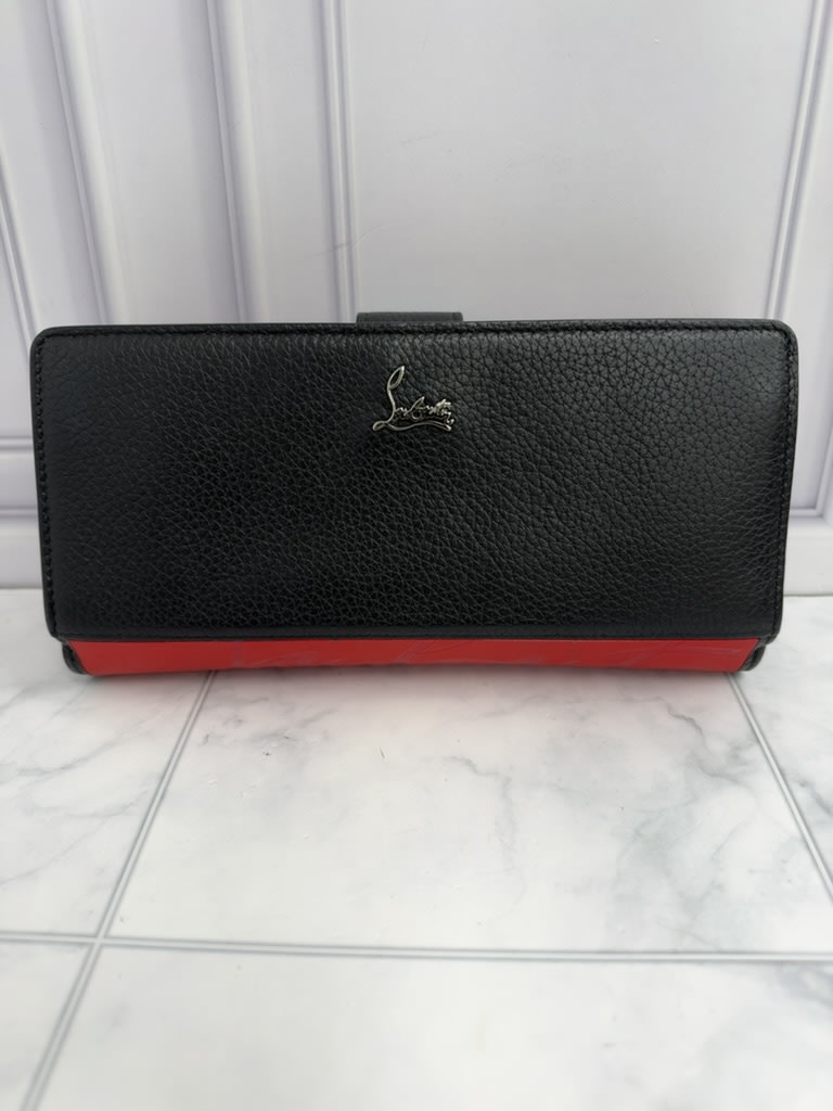 Christian Louboutin Black & Red Grained Leather Paloma Long Wallet