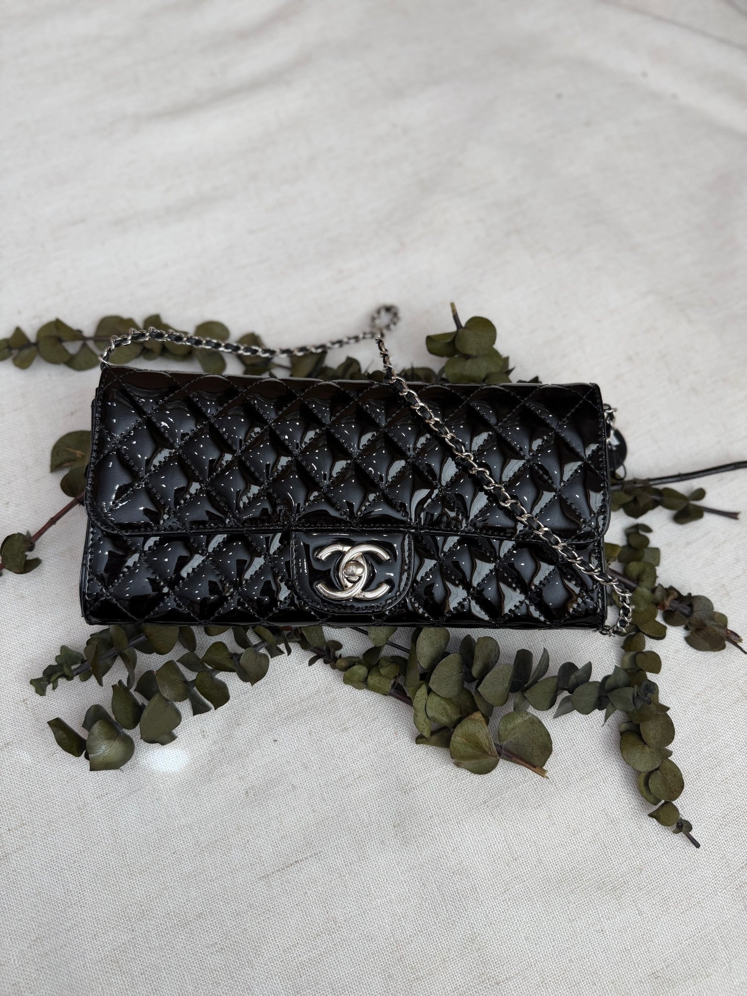 Chanel Black Patent Leather Quilted Shoulder Bag
