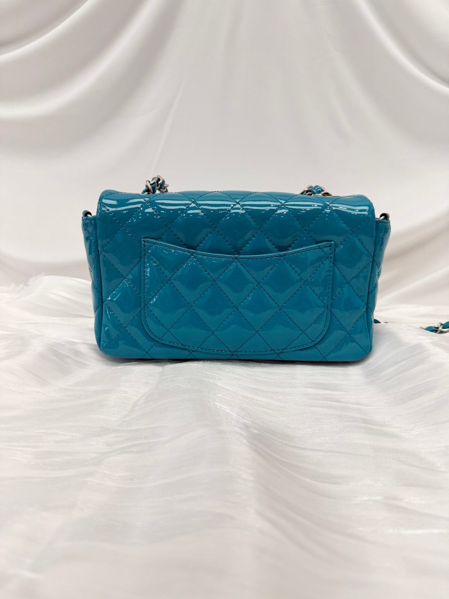 Chanel Teal Quilted Patent Leather Mini Flap Bag
