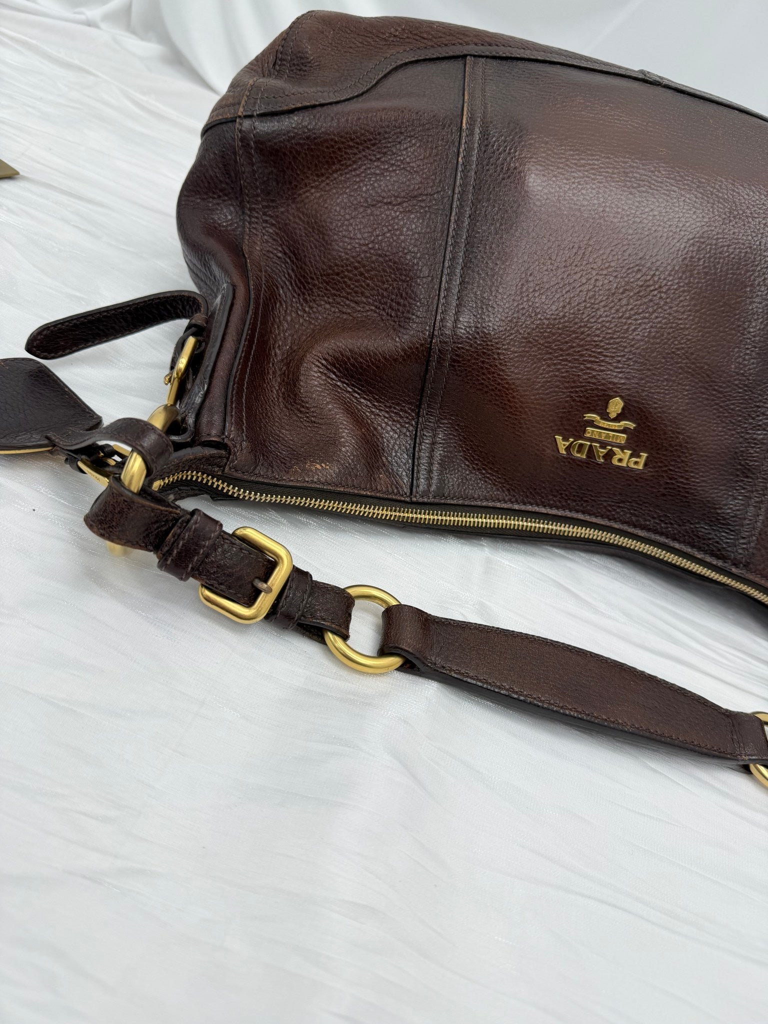Prada Brown Leather Cervo Antik Hobo Handbag