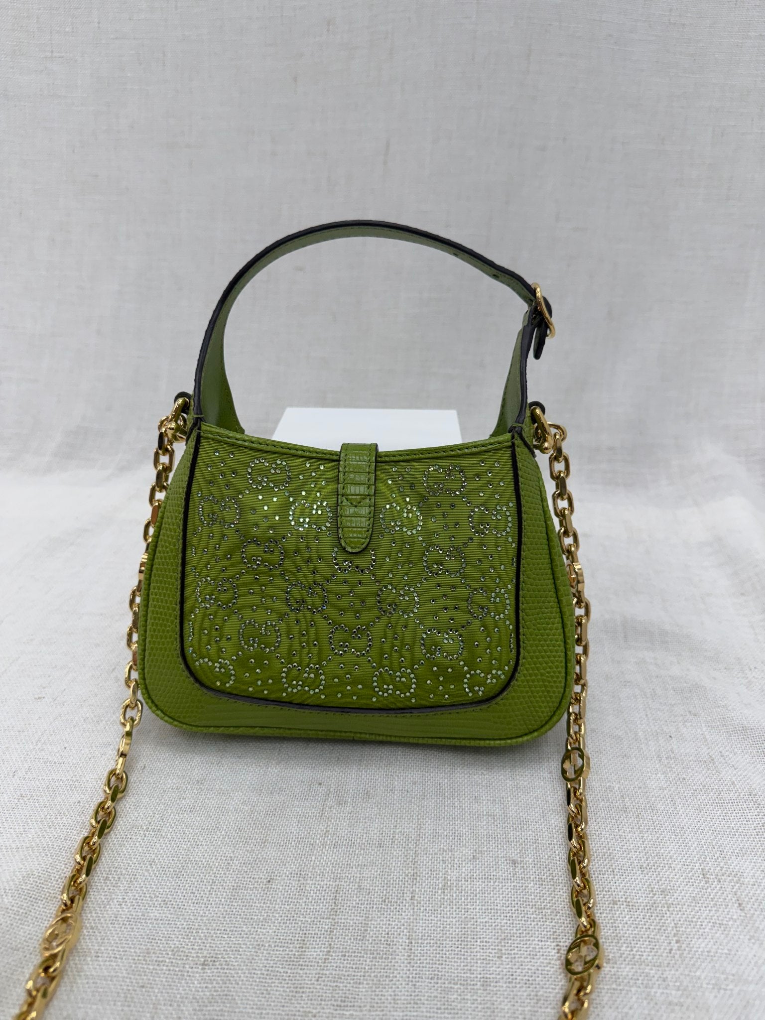BRAND NEW- Gucci Green Lizard & Crystal 1961 Mini Jackie Bag