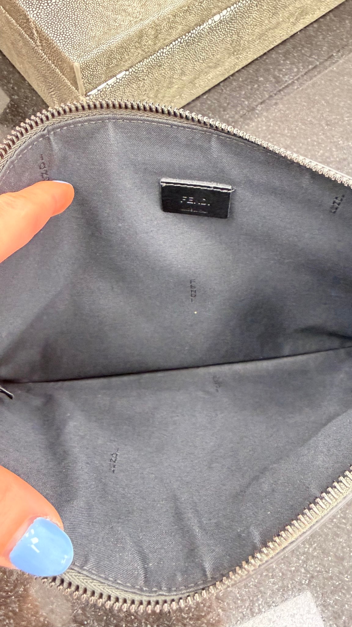 Fendi Black & Grey Leather Monsters Eyes Clutch